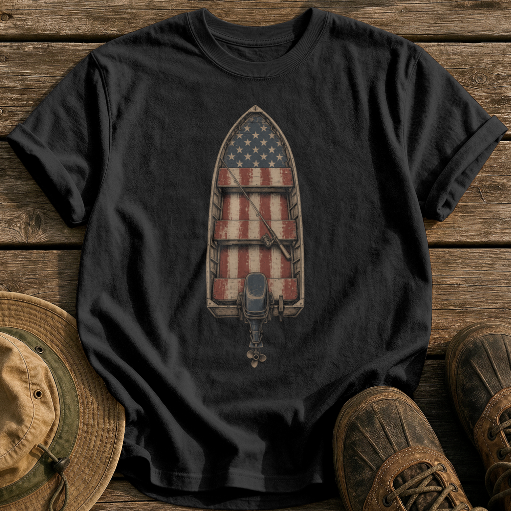 Worn-Flag Jon Boat tee - Black - front