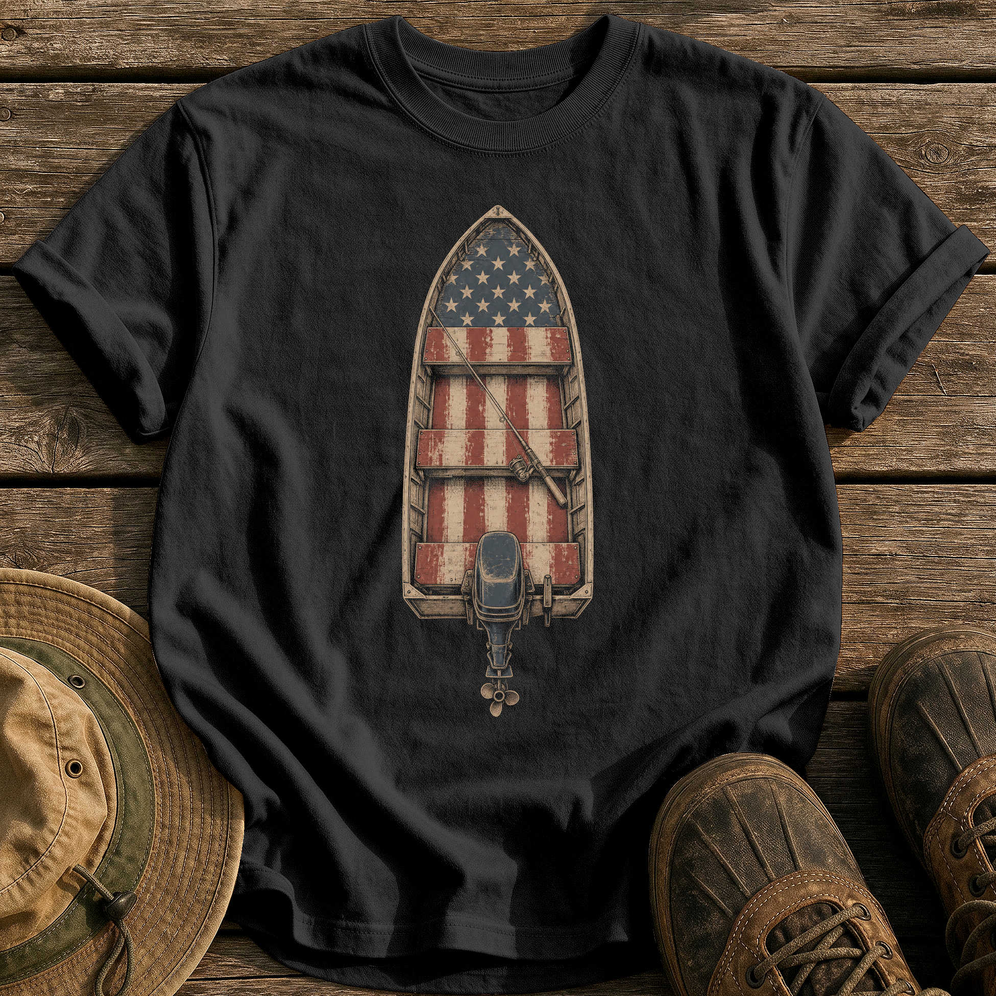 Worn-Flag Jon Boat tee - Black - front