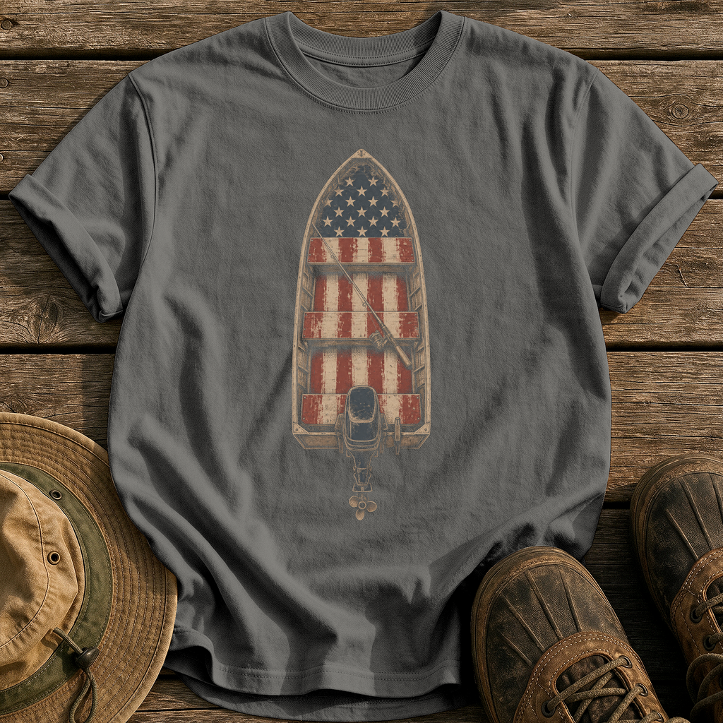 Worn-Flag Jon Boat tee - Pepper - front