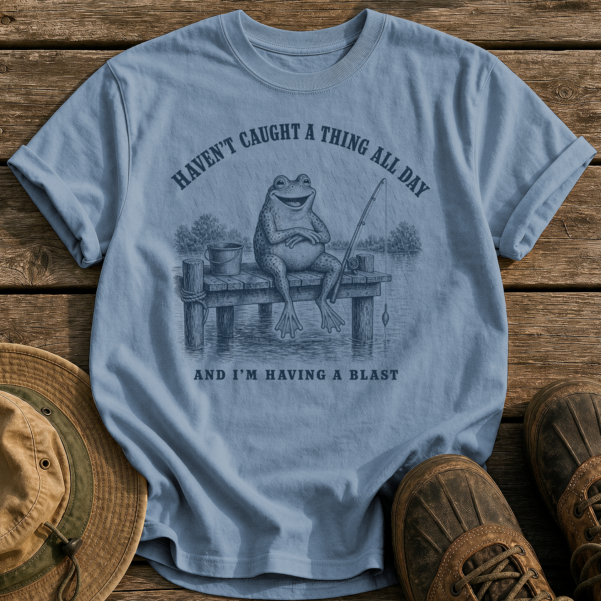 Haven't Caught A Thing tee - Blue Jean - front