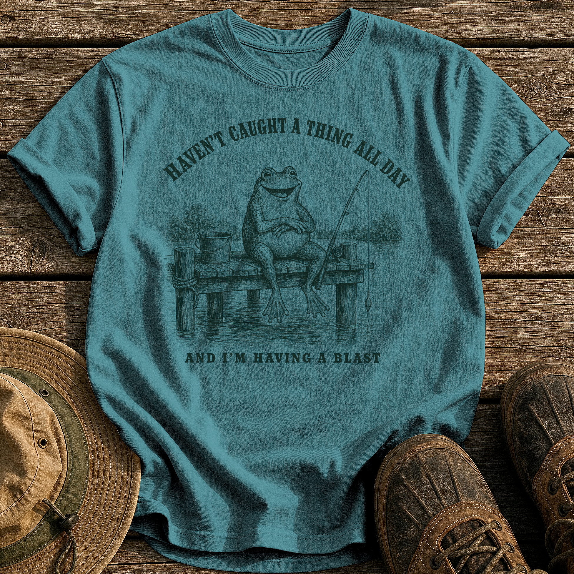 Haven't Caught A Thing tee - Blue Spruce - front