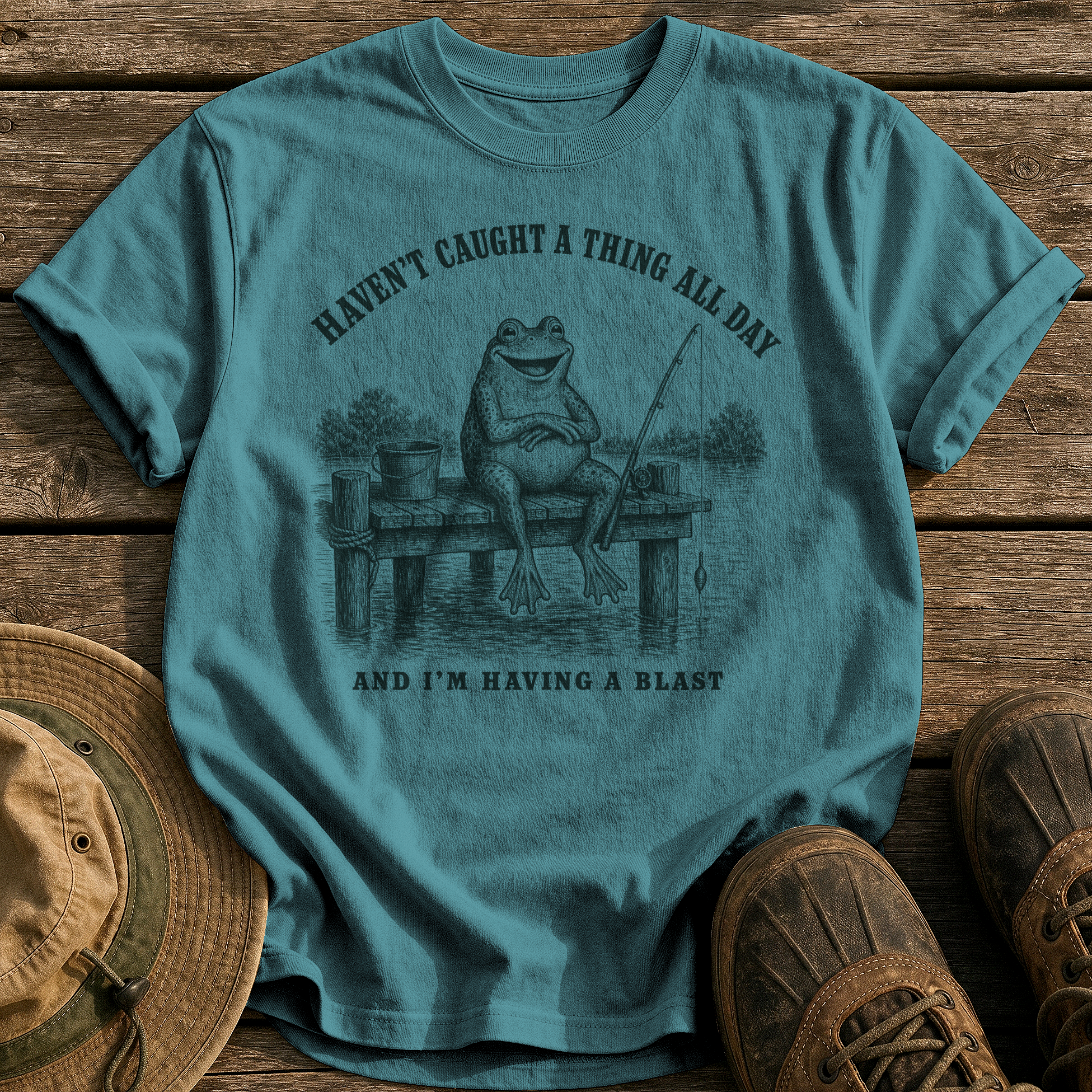 Haven't Caught A Thing tee - Blue Spruce - front