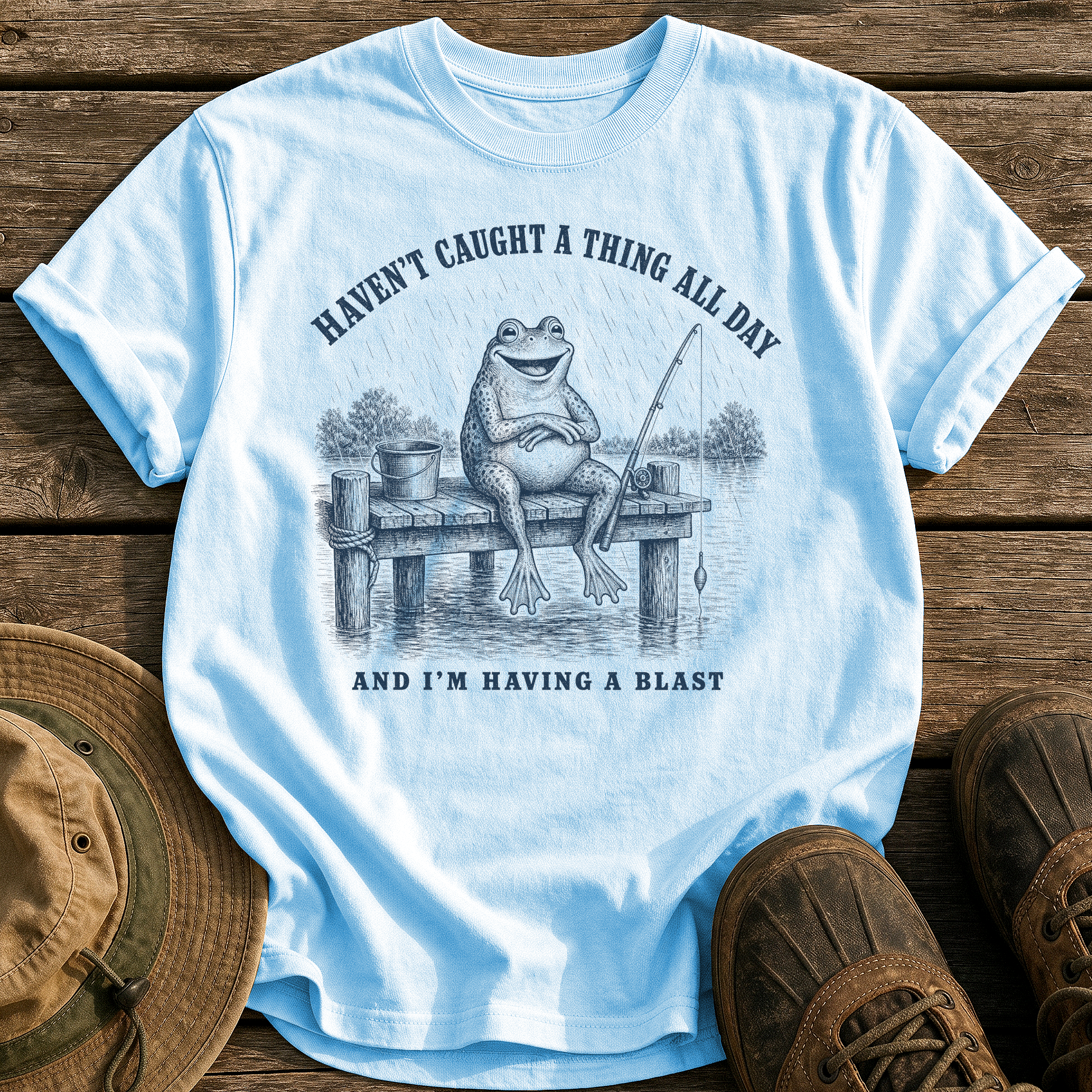 Haven't Caught A Thing tee - Chambray - front