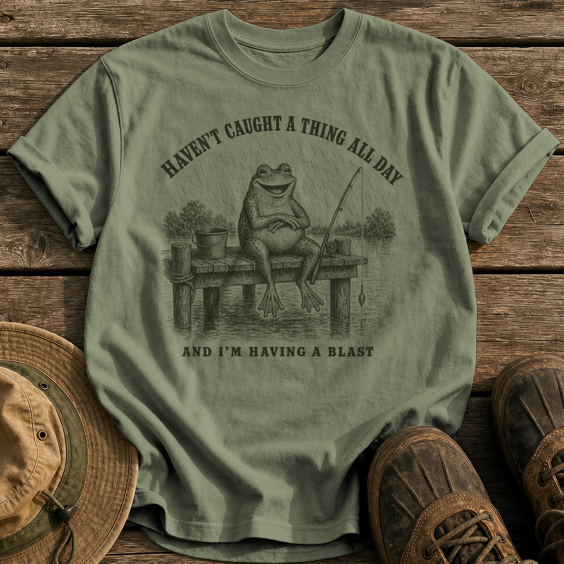 Haven't Caught A Thing tee - Sage - front