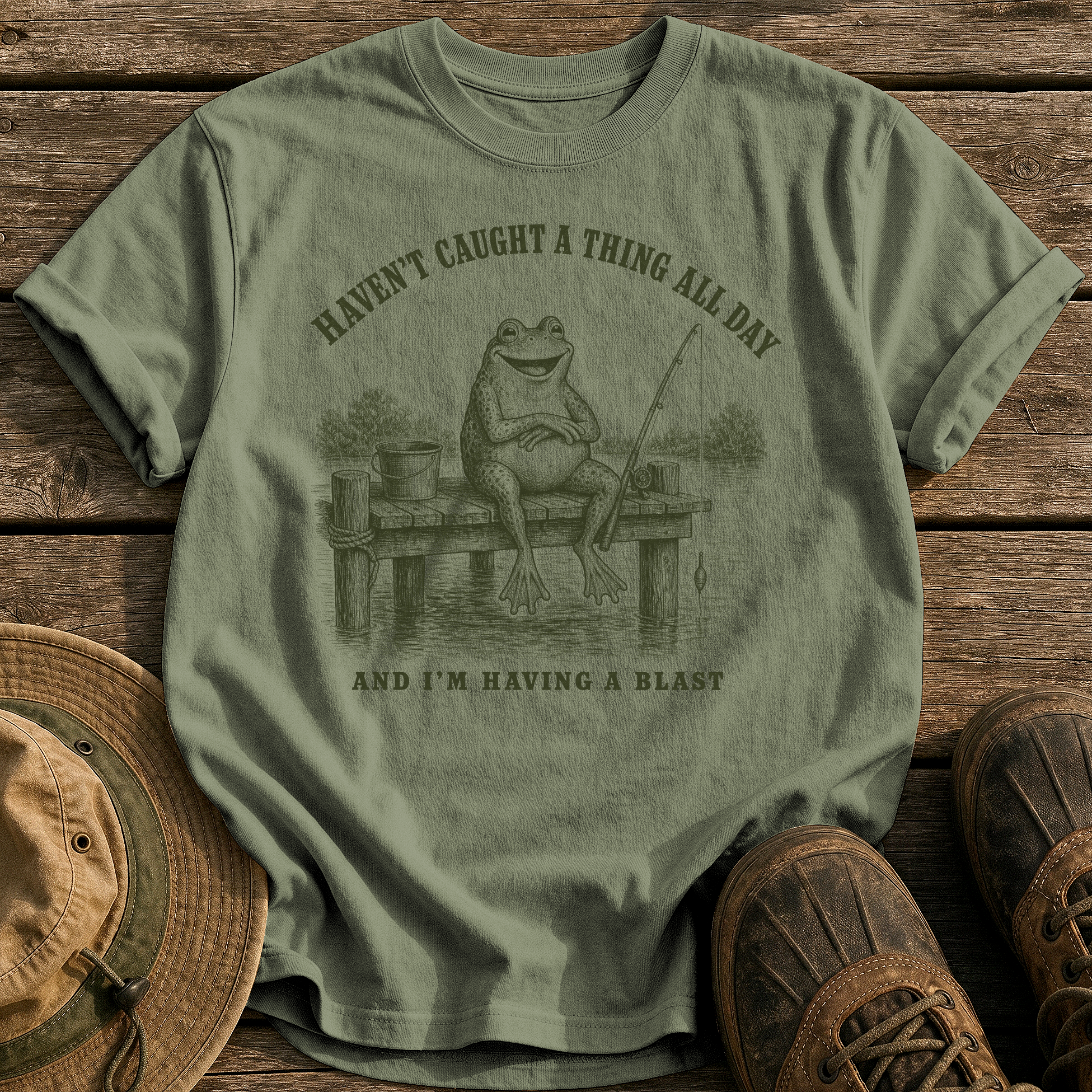 Haven't Caught A Thing tee - Sage - front