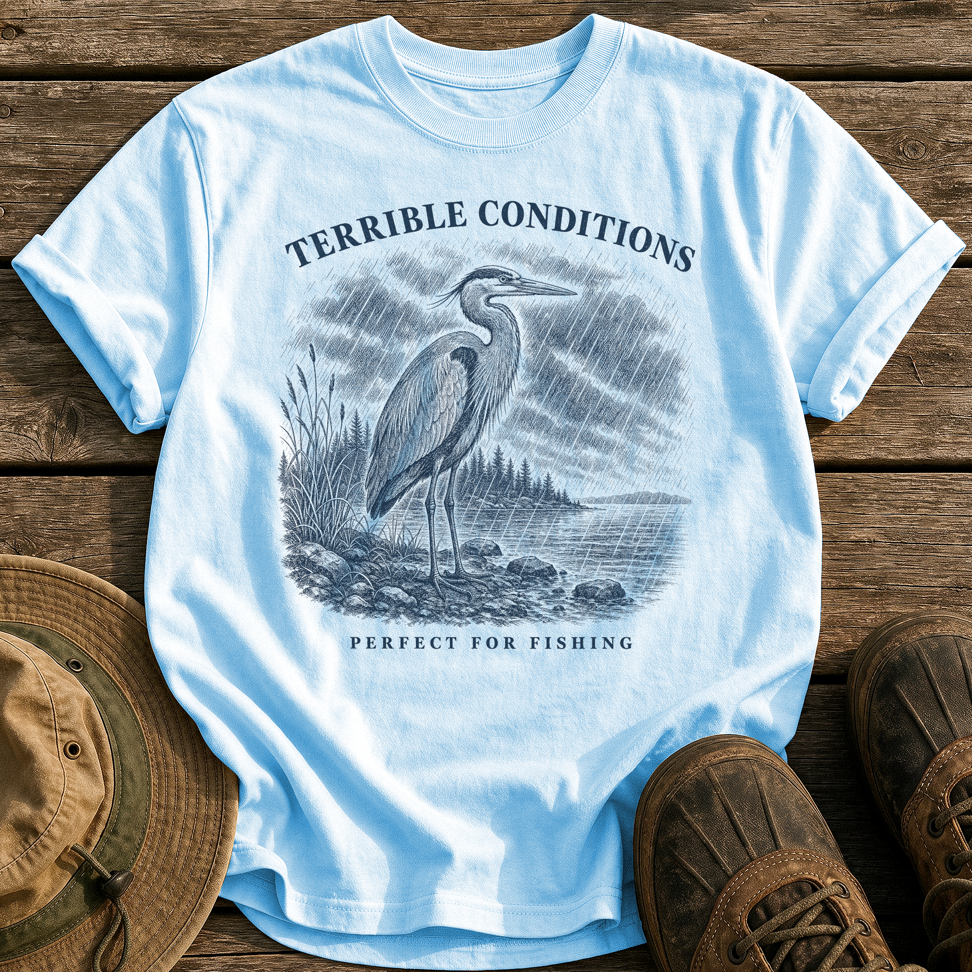 Perfect for Fishing tee - Chambray - front