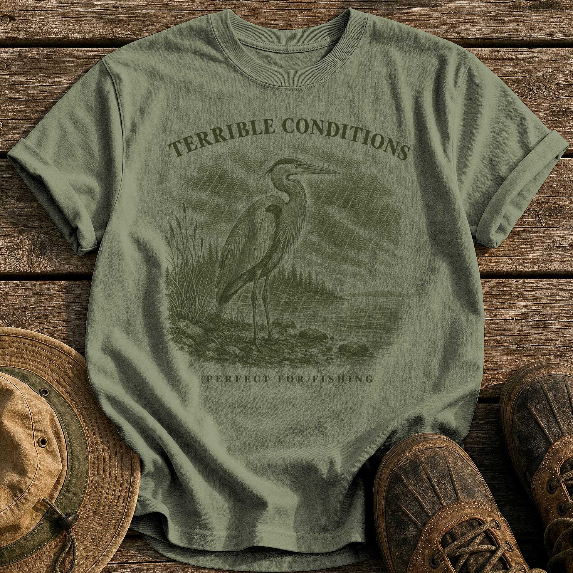 Perfect for Fishing tee - Sage - front