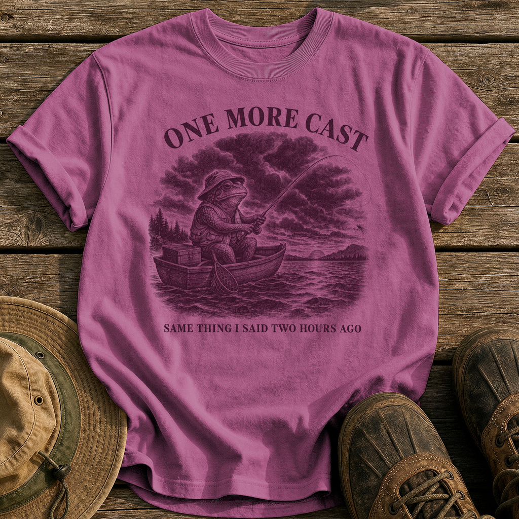 One More Cast tee - Berry - front