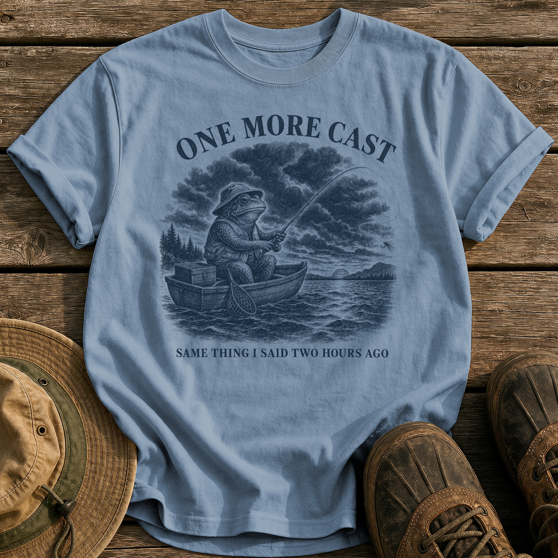 One More Cast tee - Blue Jean - front