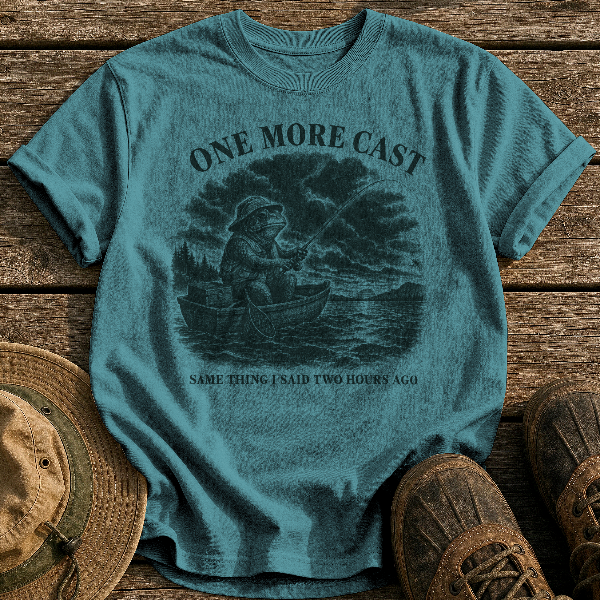 One More Cast tee - Blue Spruce - front