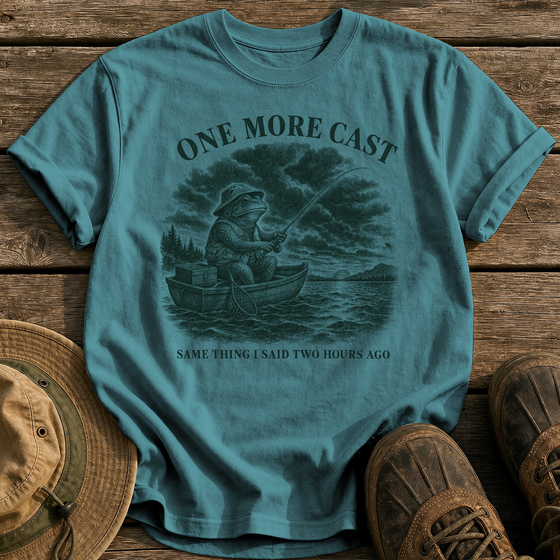 One More Cast tee - Blue Spruce - front