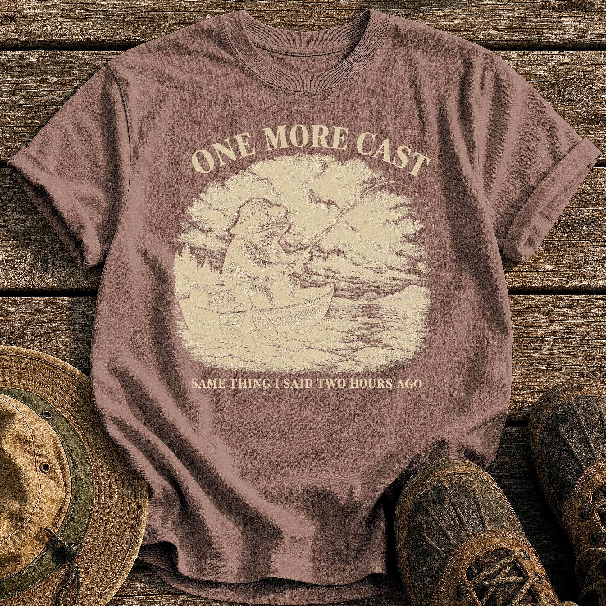 One More Cast tee - Espresso - front