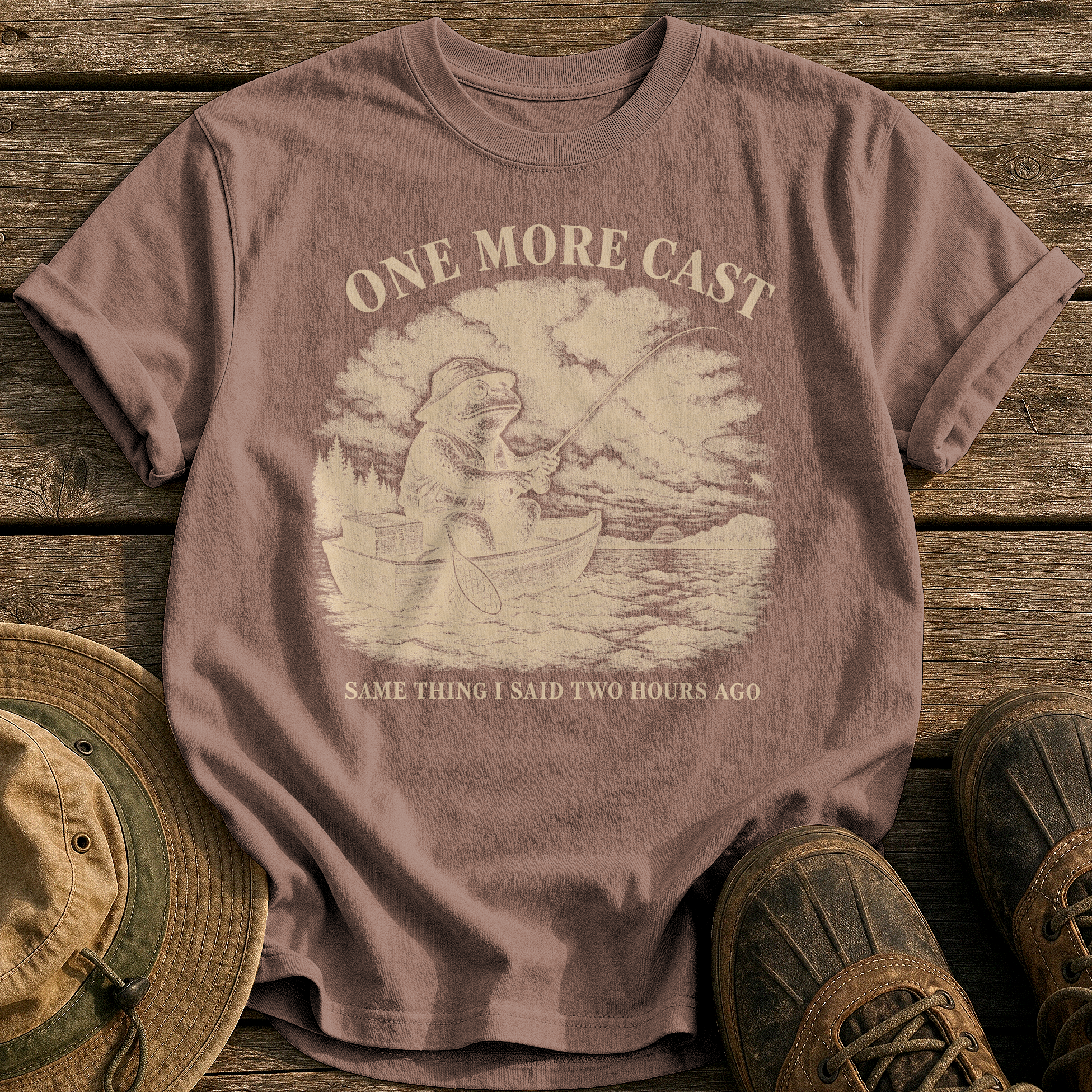 One More Cast tee - Espresso - front