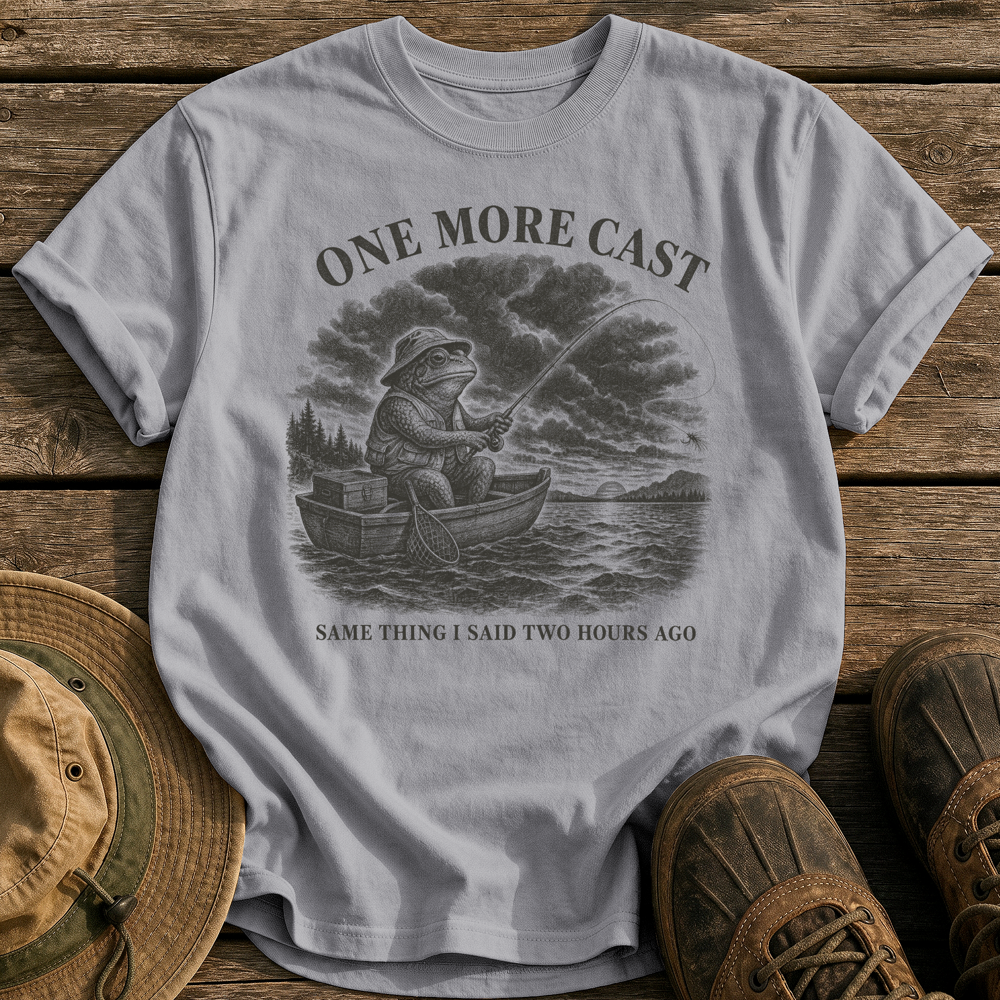 One More Cast tee - Grey - front
