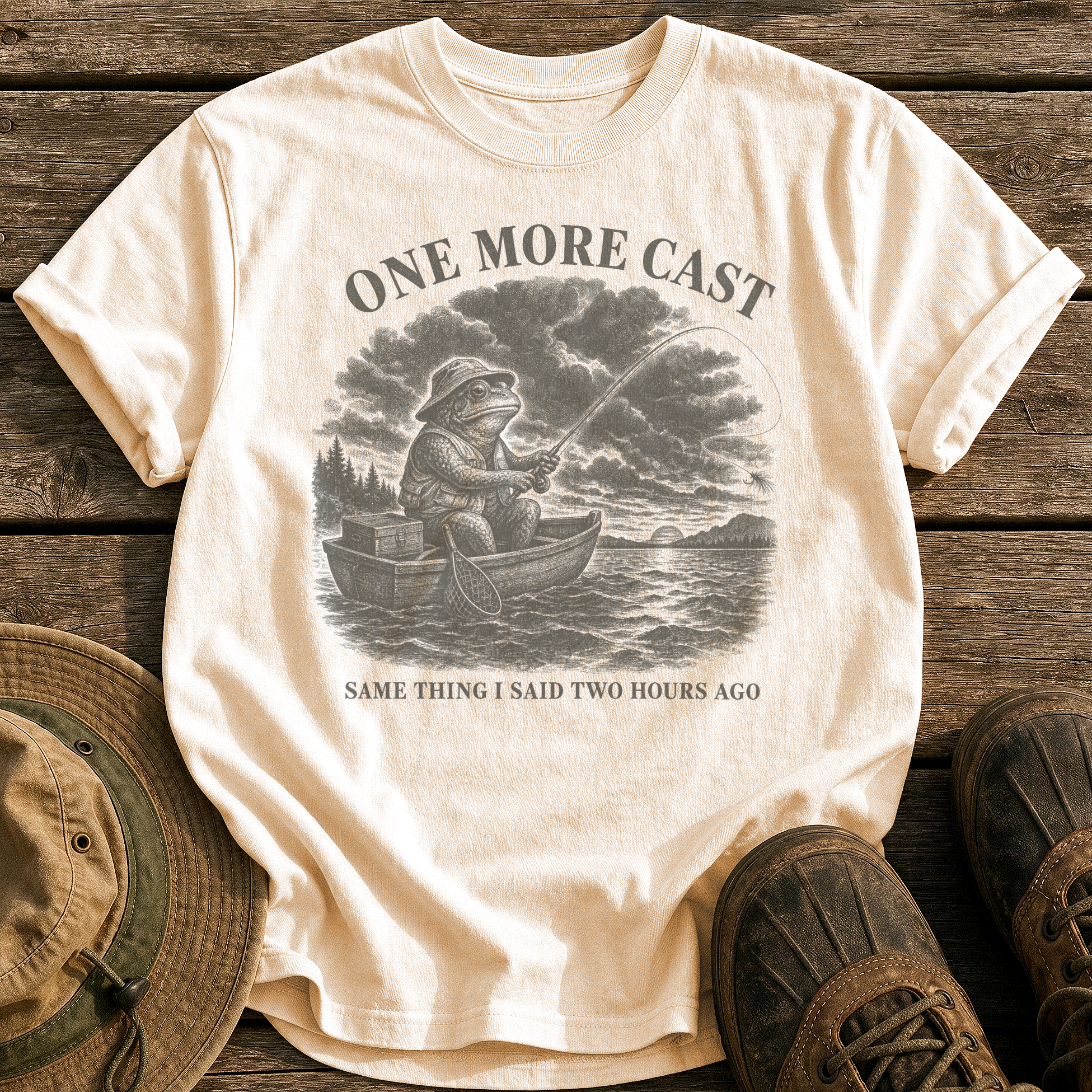 One More Cast tee - Ivory - front