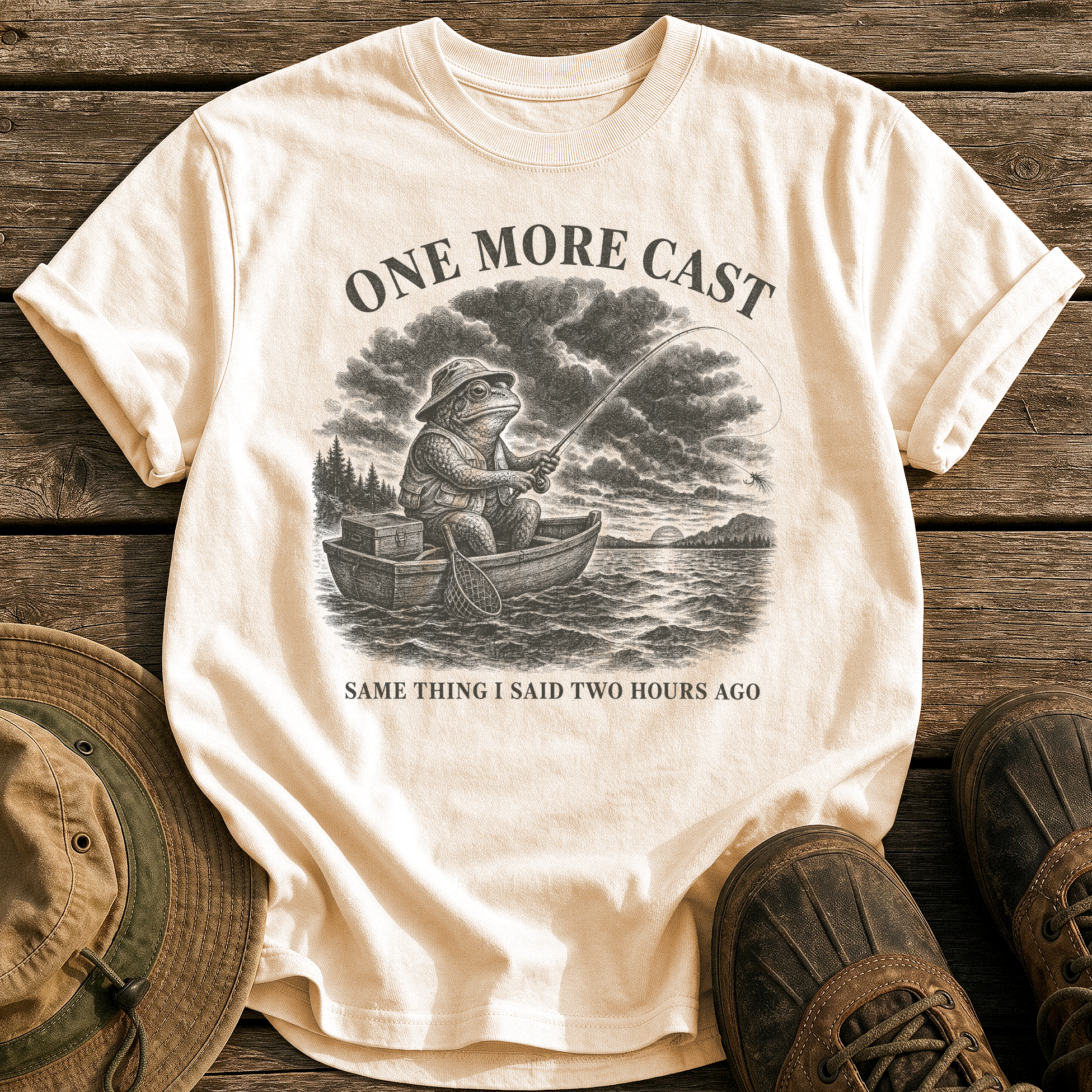 One More Cast tee - Ivory - front