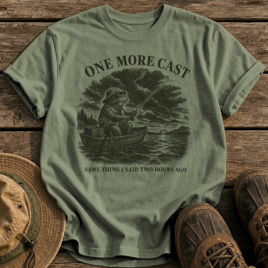 One More Cast tee - Sage - front