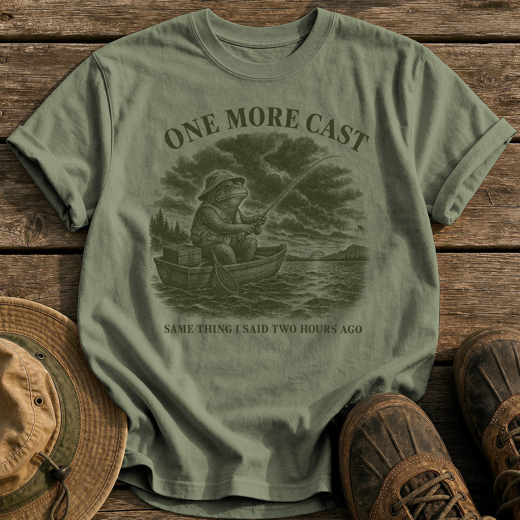 One More Cast tee - Sage - front