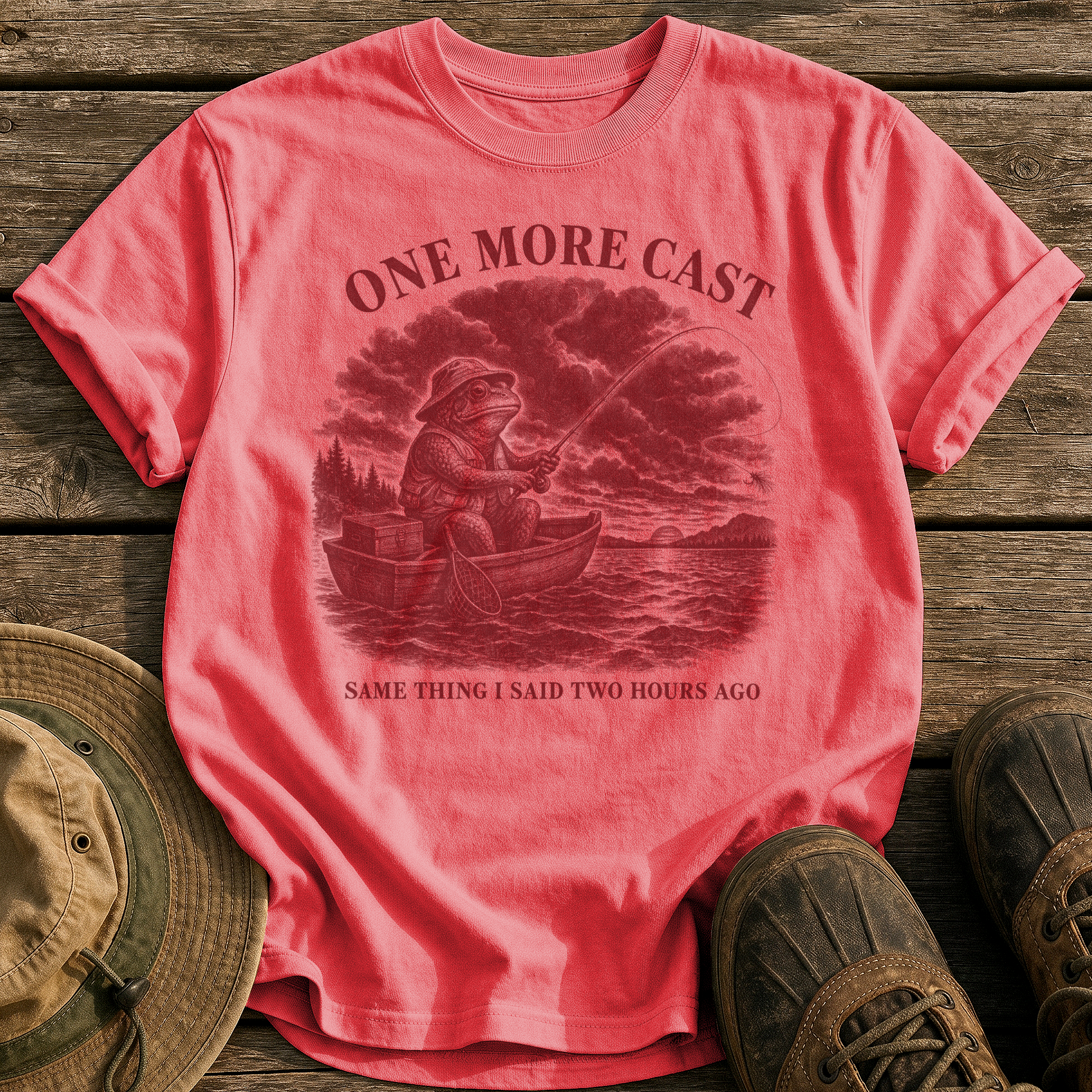 One More Cast tee - Watermelon - front