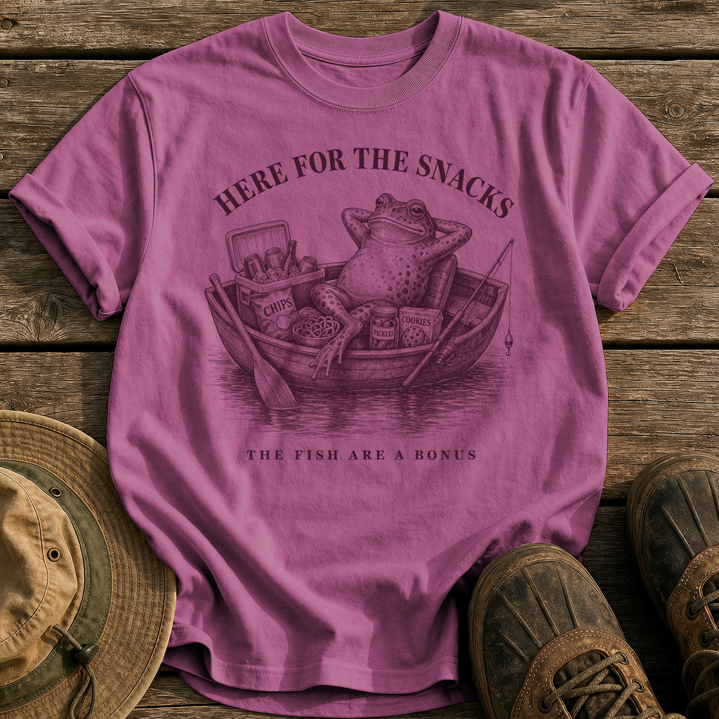 Here for the Snacks tee - Berry - front
