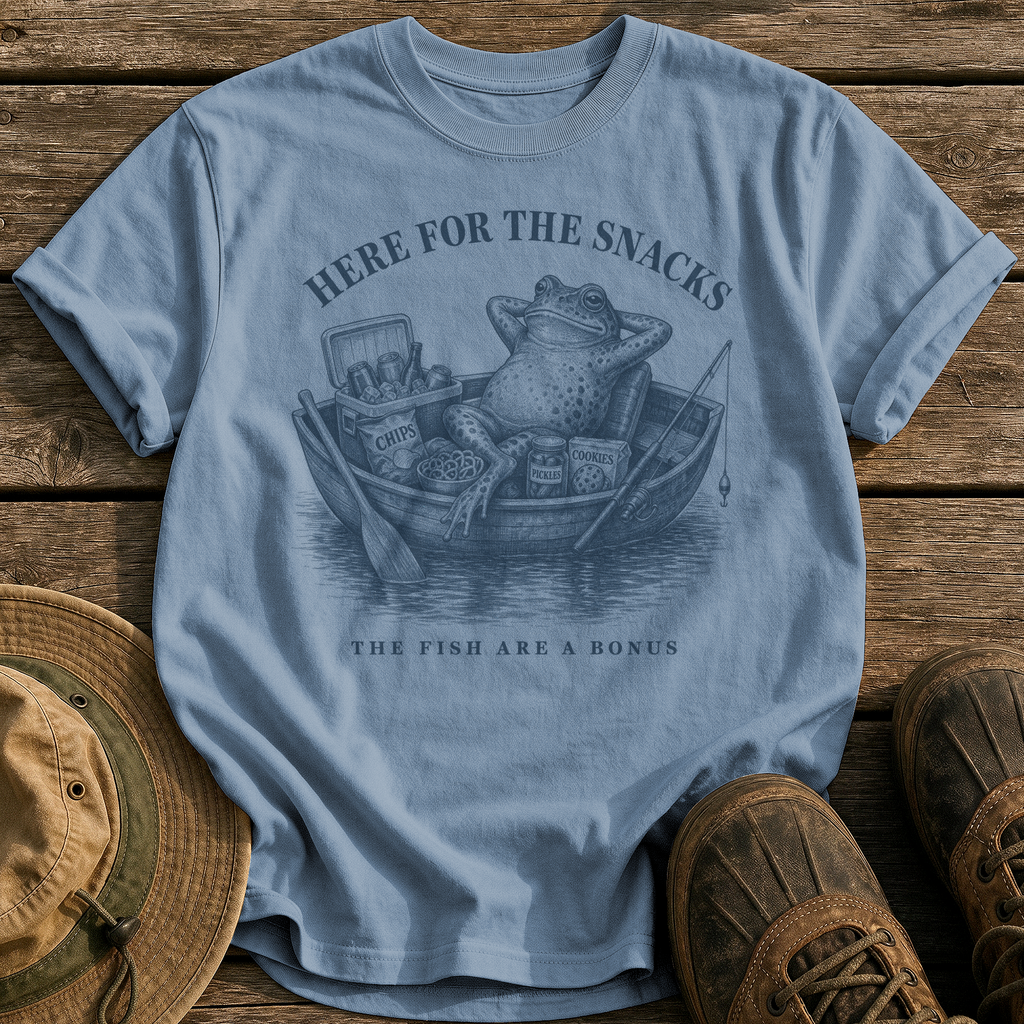 Here for the Snacks tee - Blue Jean - front