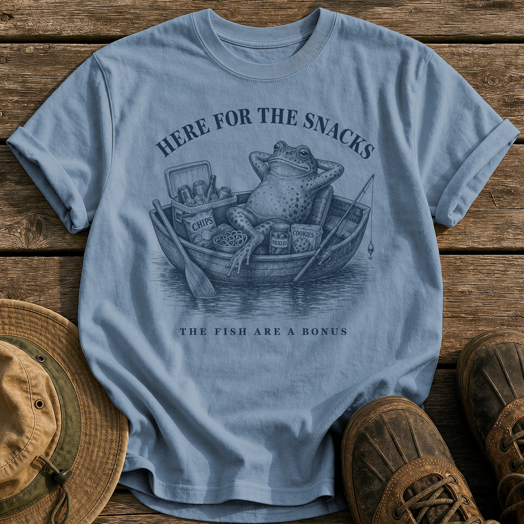 Here for the Snacks tee - Blue Jean - front