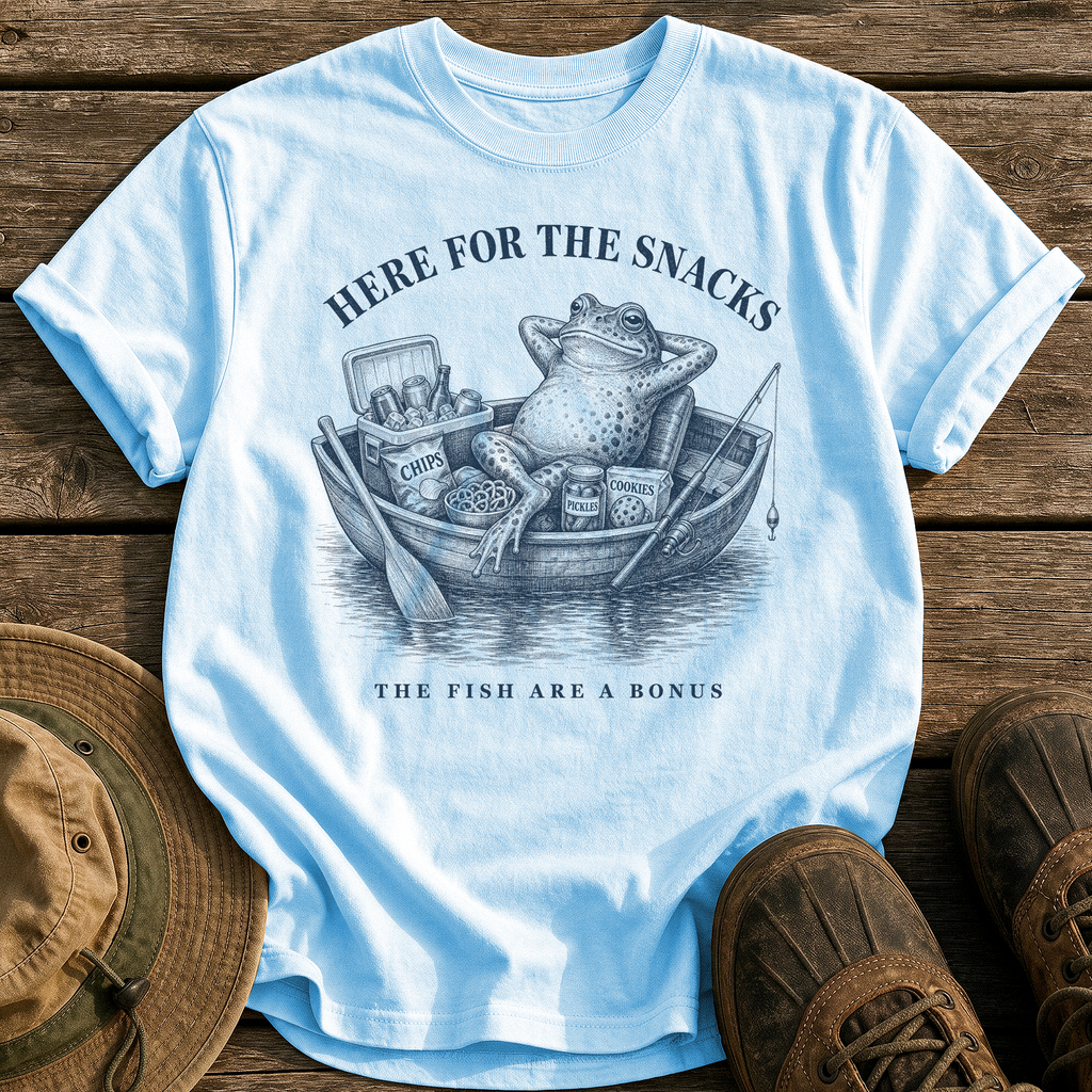 Here for the Snacks tee - Chambray - front