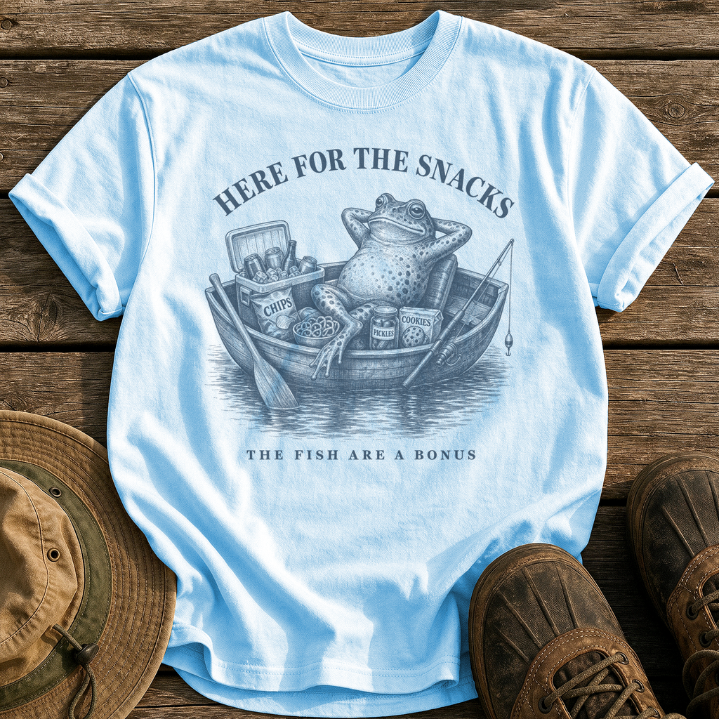 Here for the Snacks tee - Chambray - front