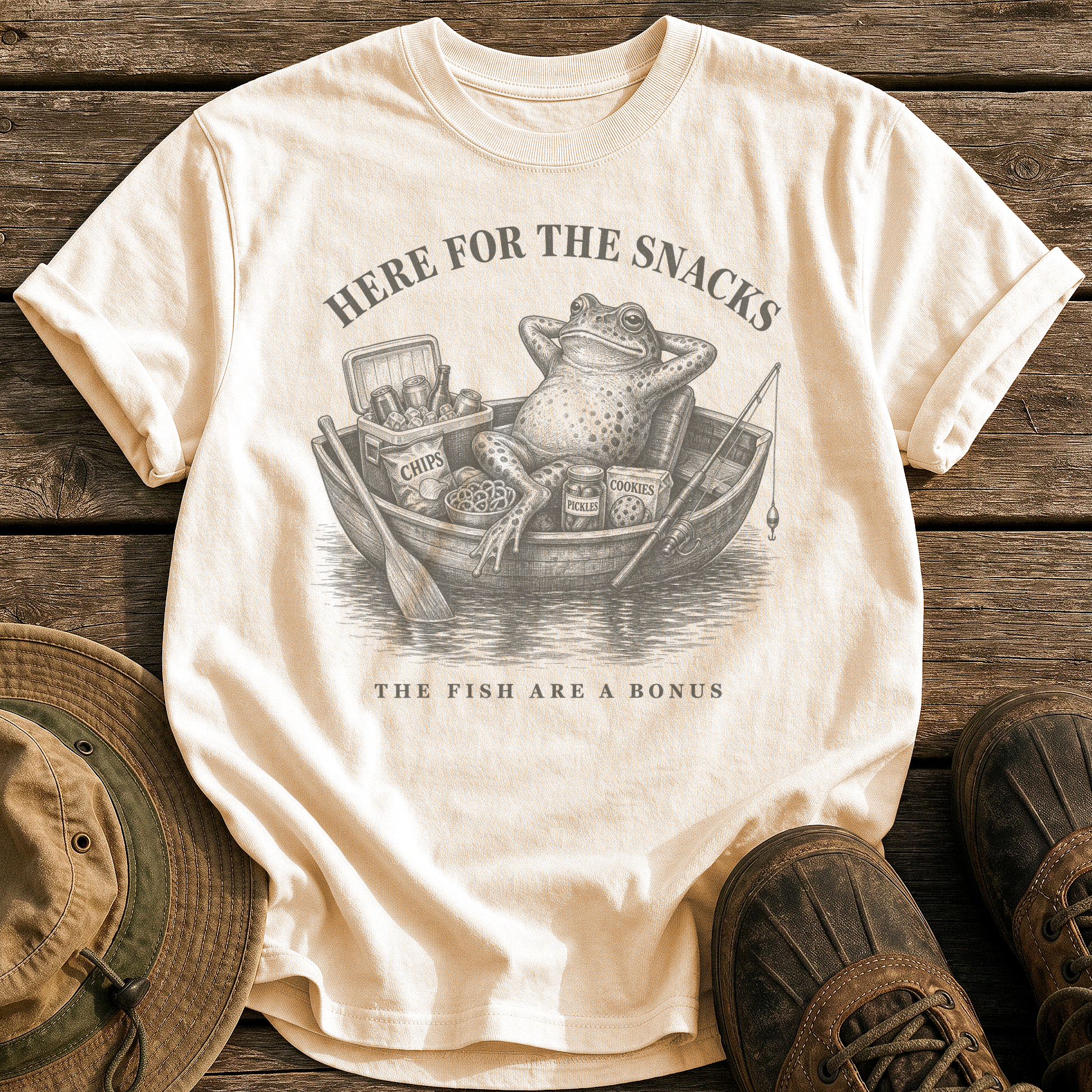 Here for the Snacks tee - Ivory - front