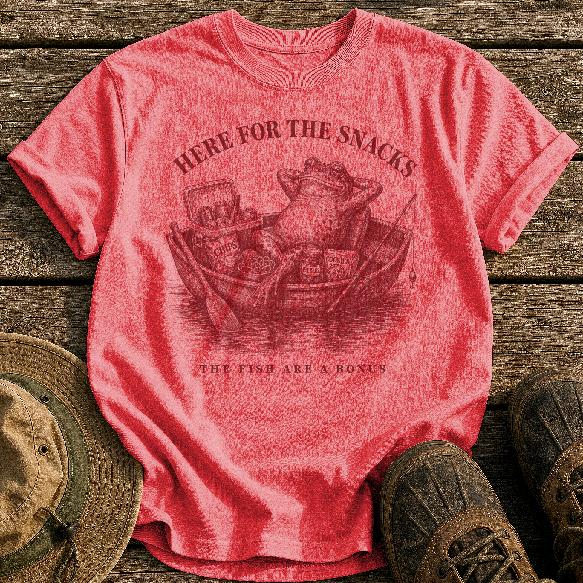 Here for the Snacks tee - Watermelon - front