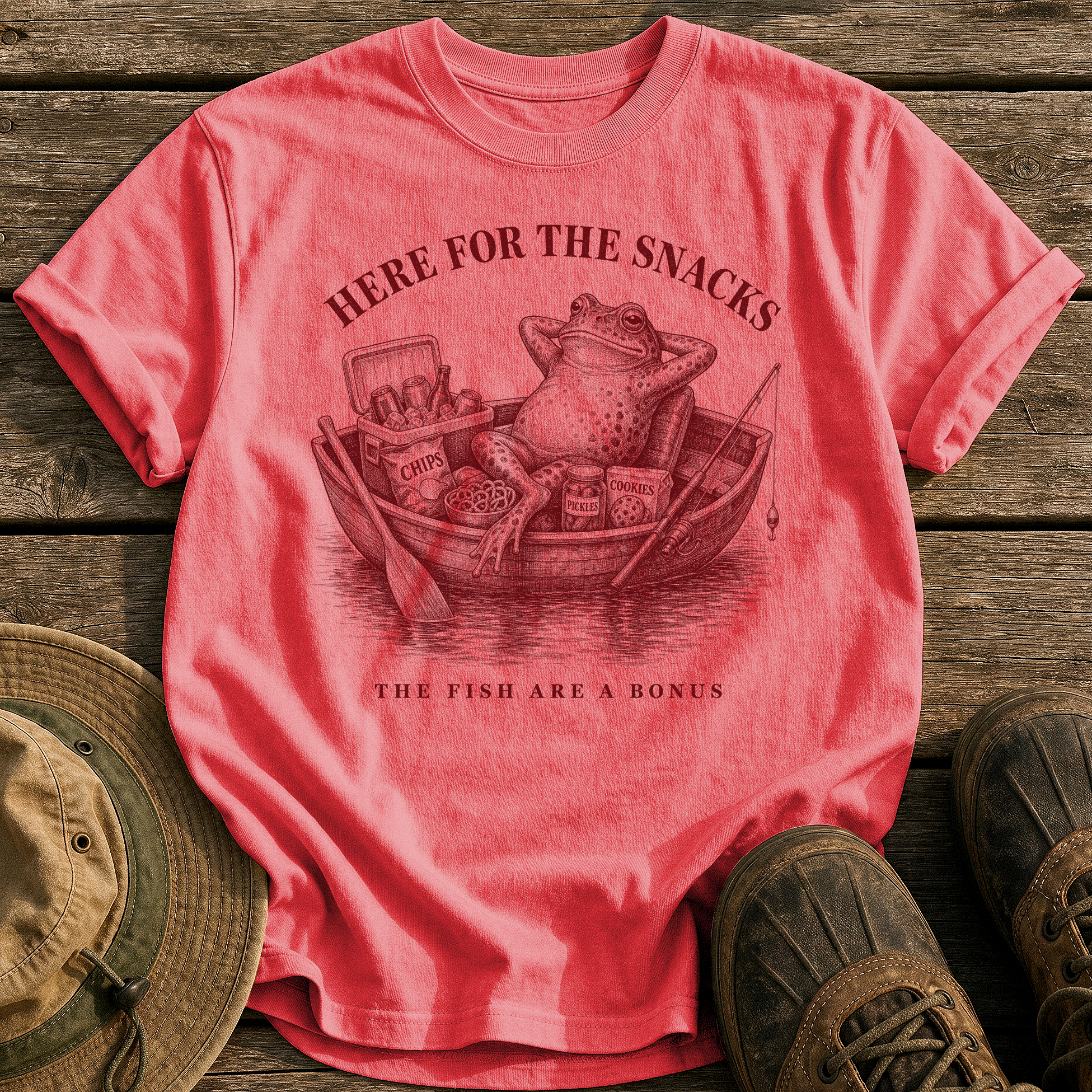 Here for the Snacks tee - Watermelon - front