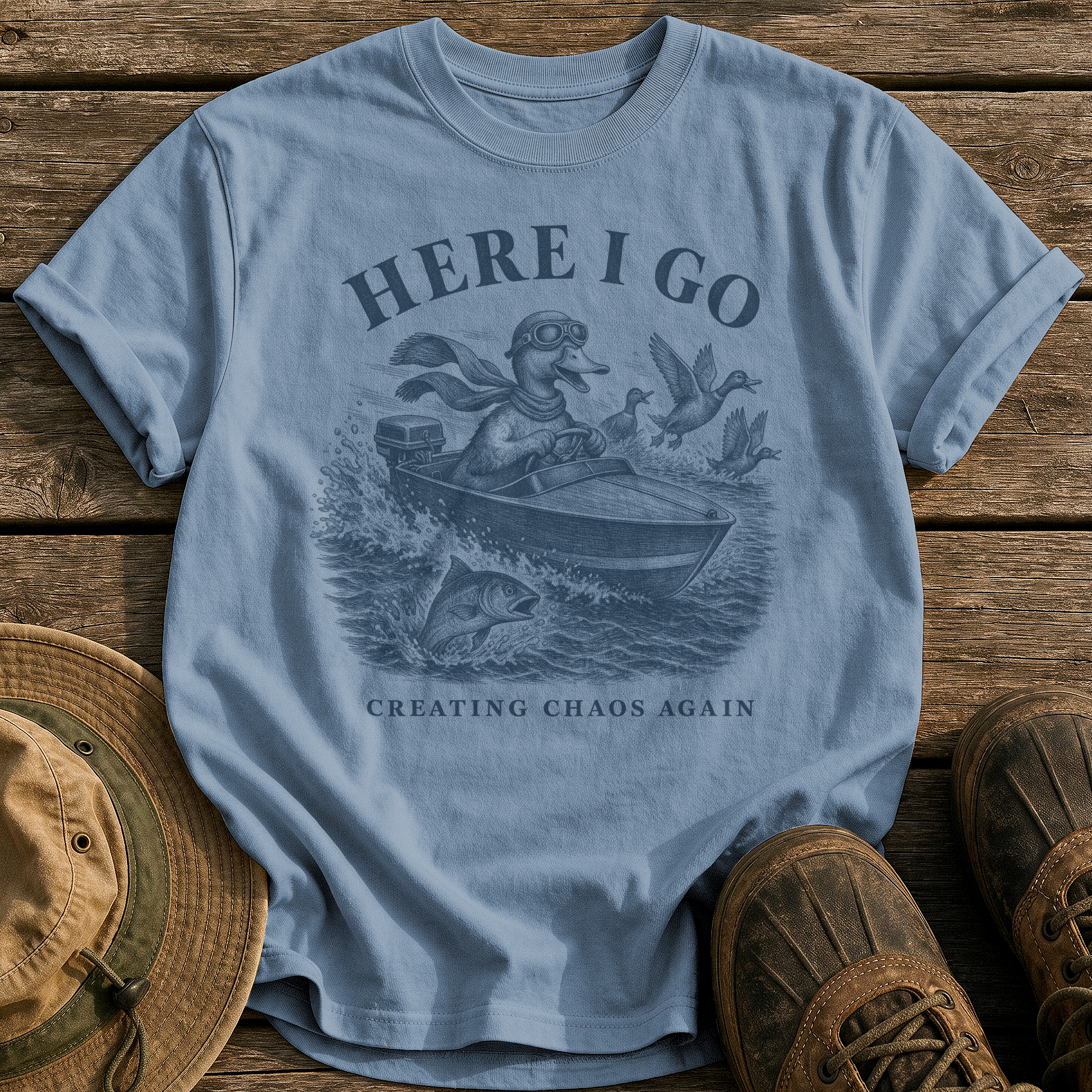 Creating Chaos Again tee - Blue Jean - front