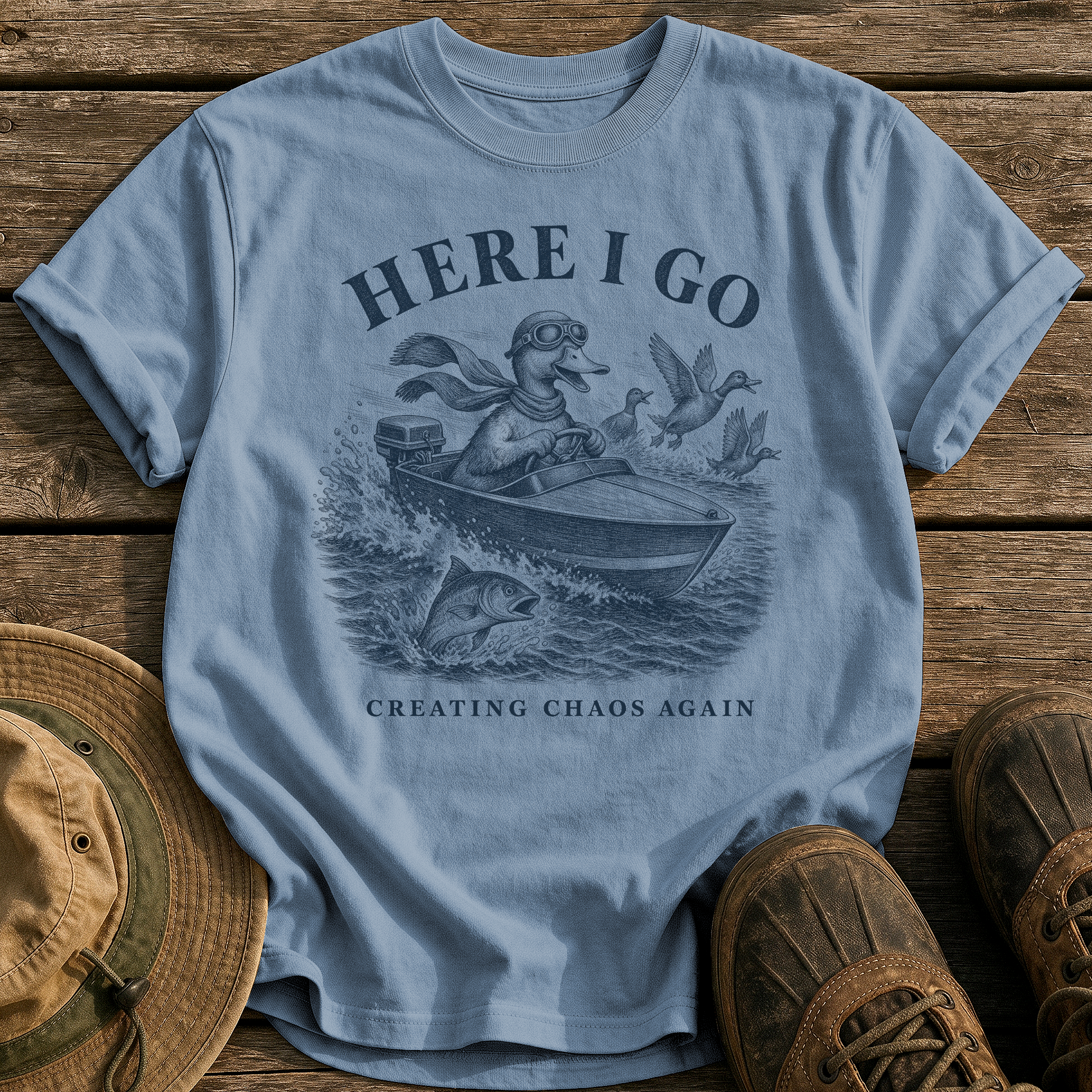 Creating Chaos Again tee - Blue Jean - front