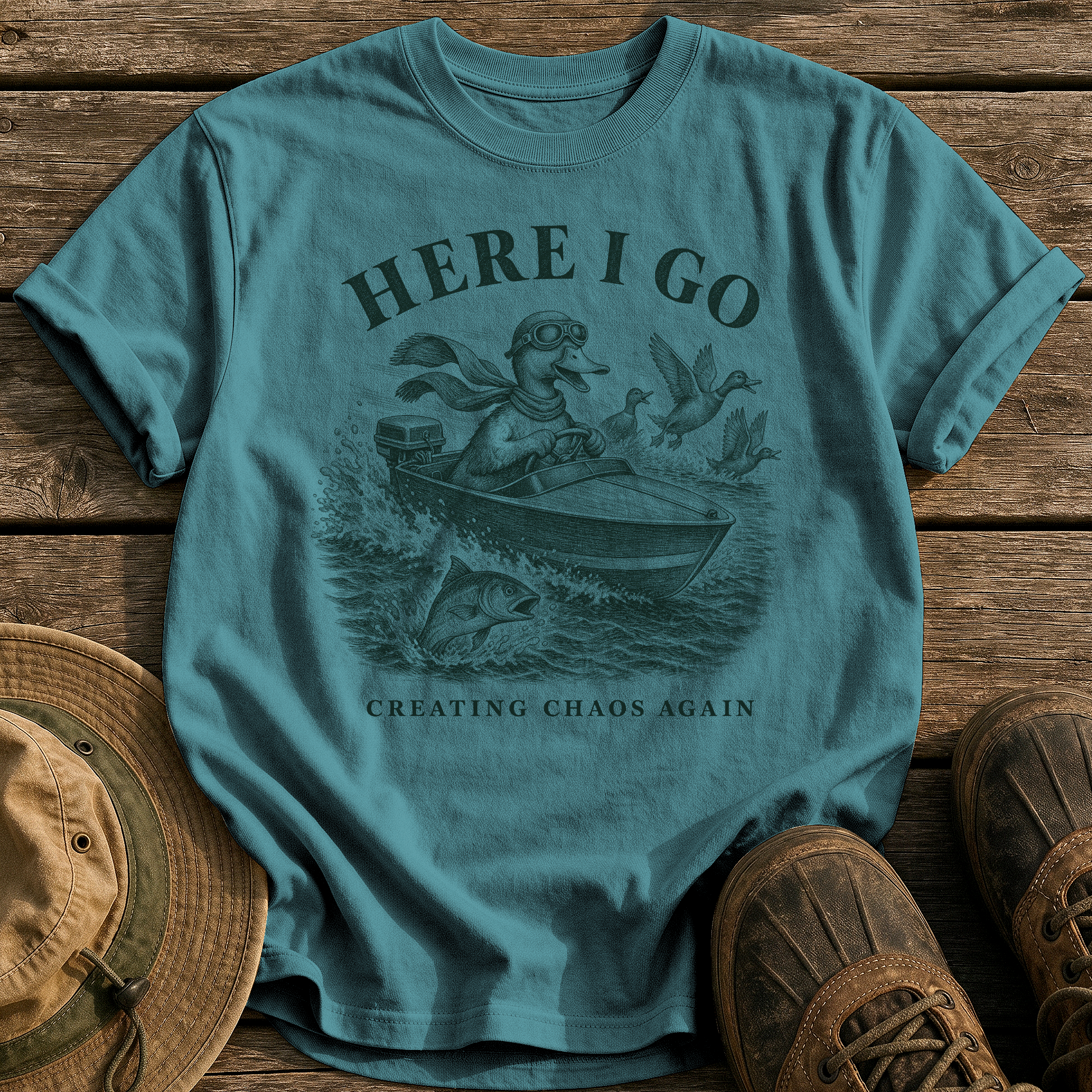Creating Chaos Again tee - Blue Spruce - front