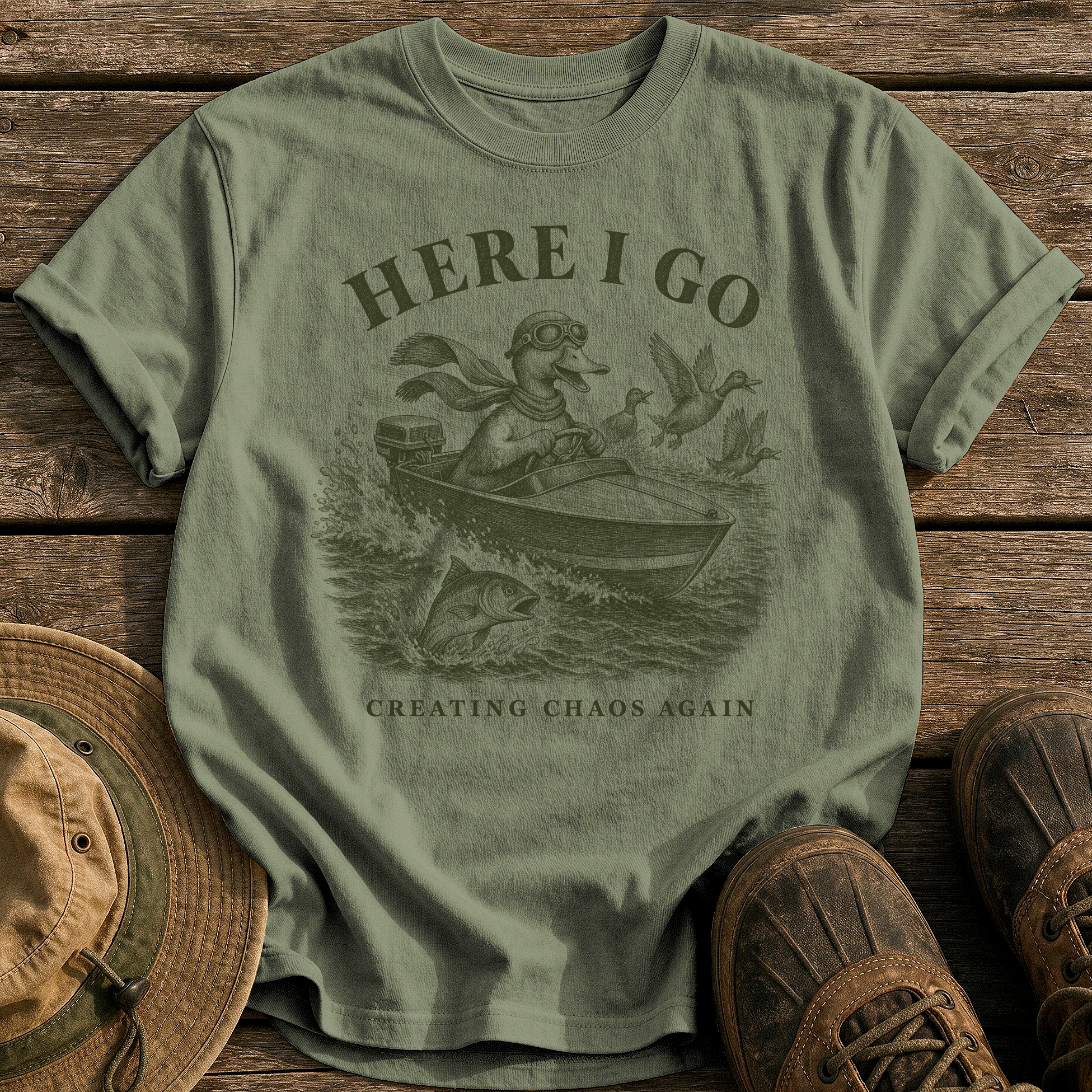 Creating Chaos Again tee - Sage - front