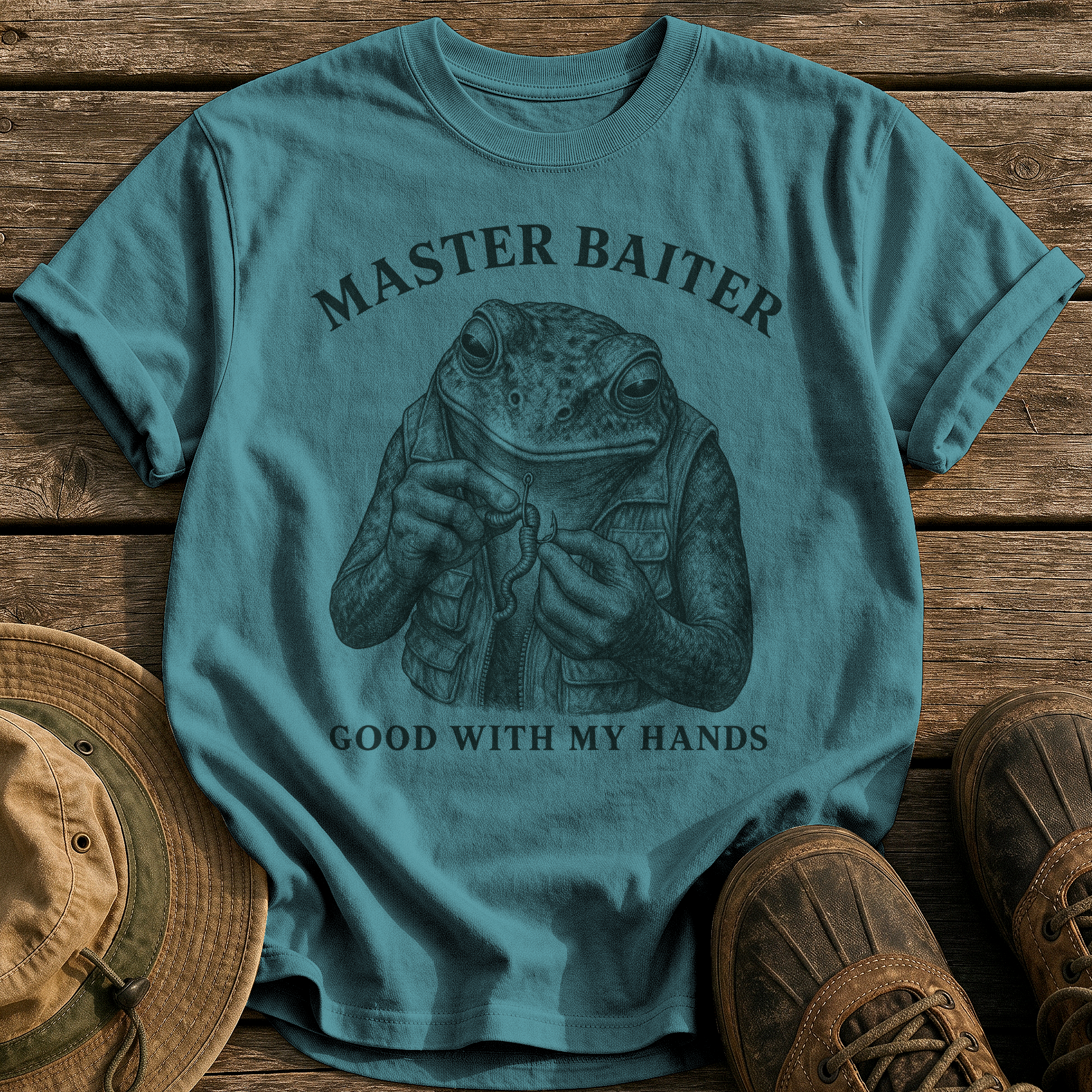 Master Baiter tee - Blue Spruce - front