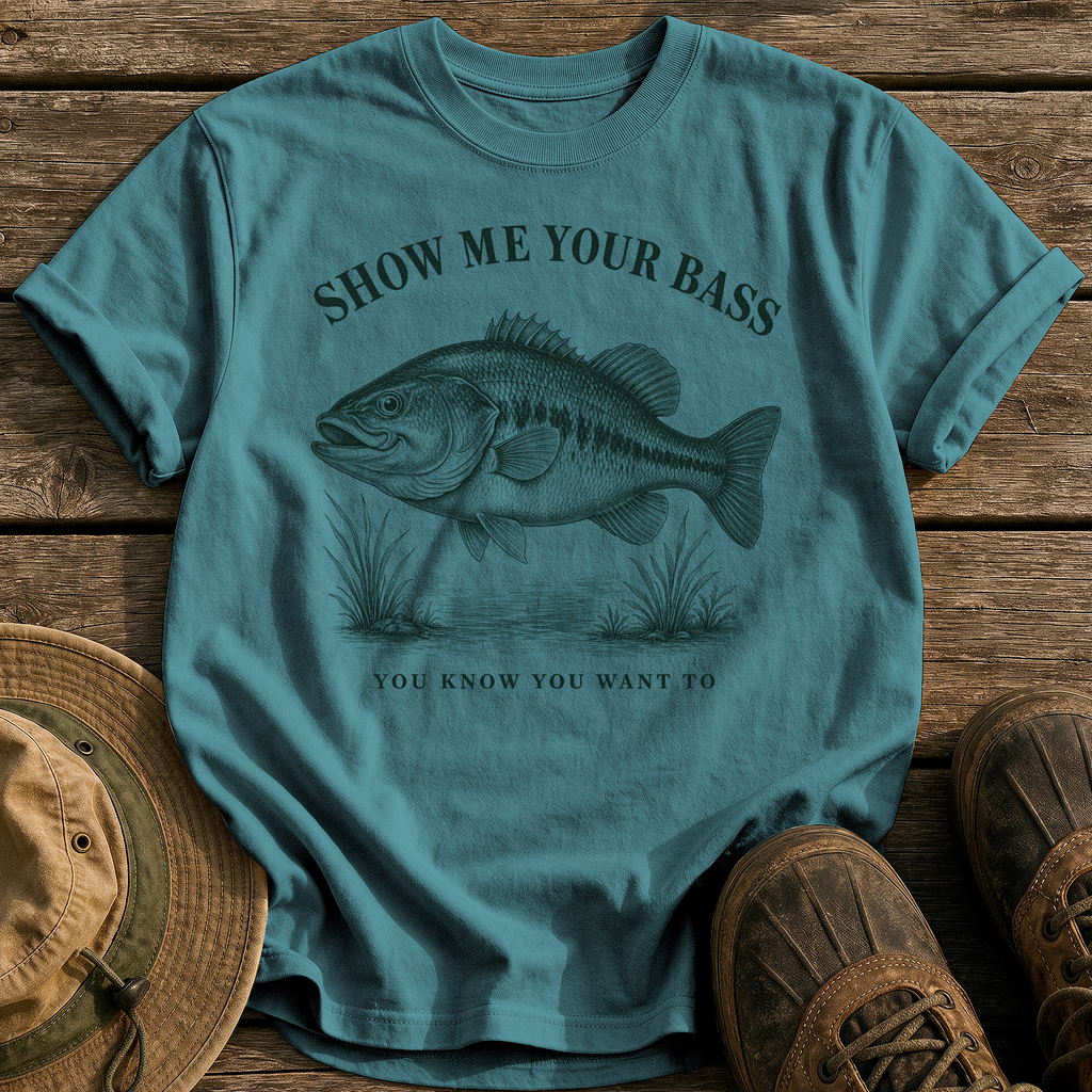 Show Me Your Bass tee - Blue Spruce - front