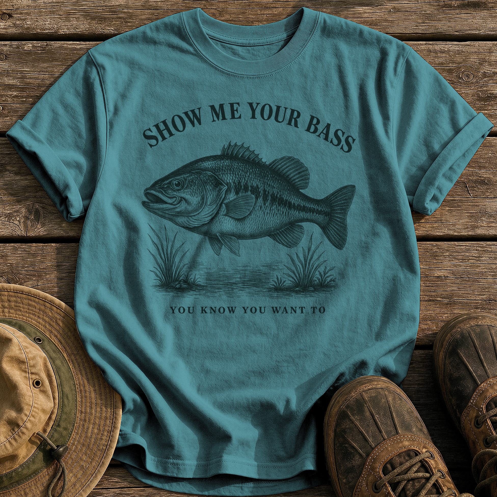 Show Me Your Bass tee - Blue Spruce - front