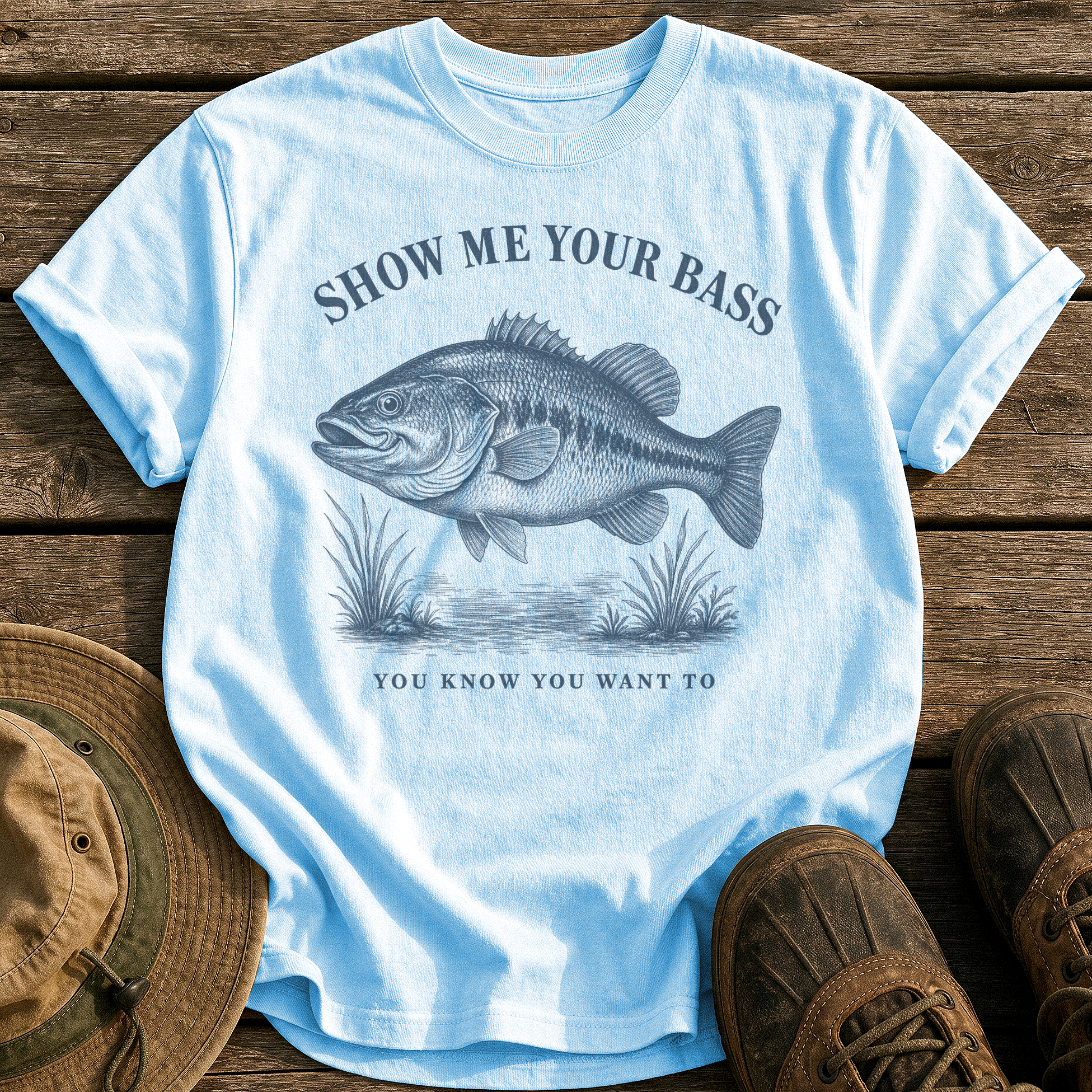 Show Me Your Bass tee - Chambray - front
