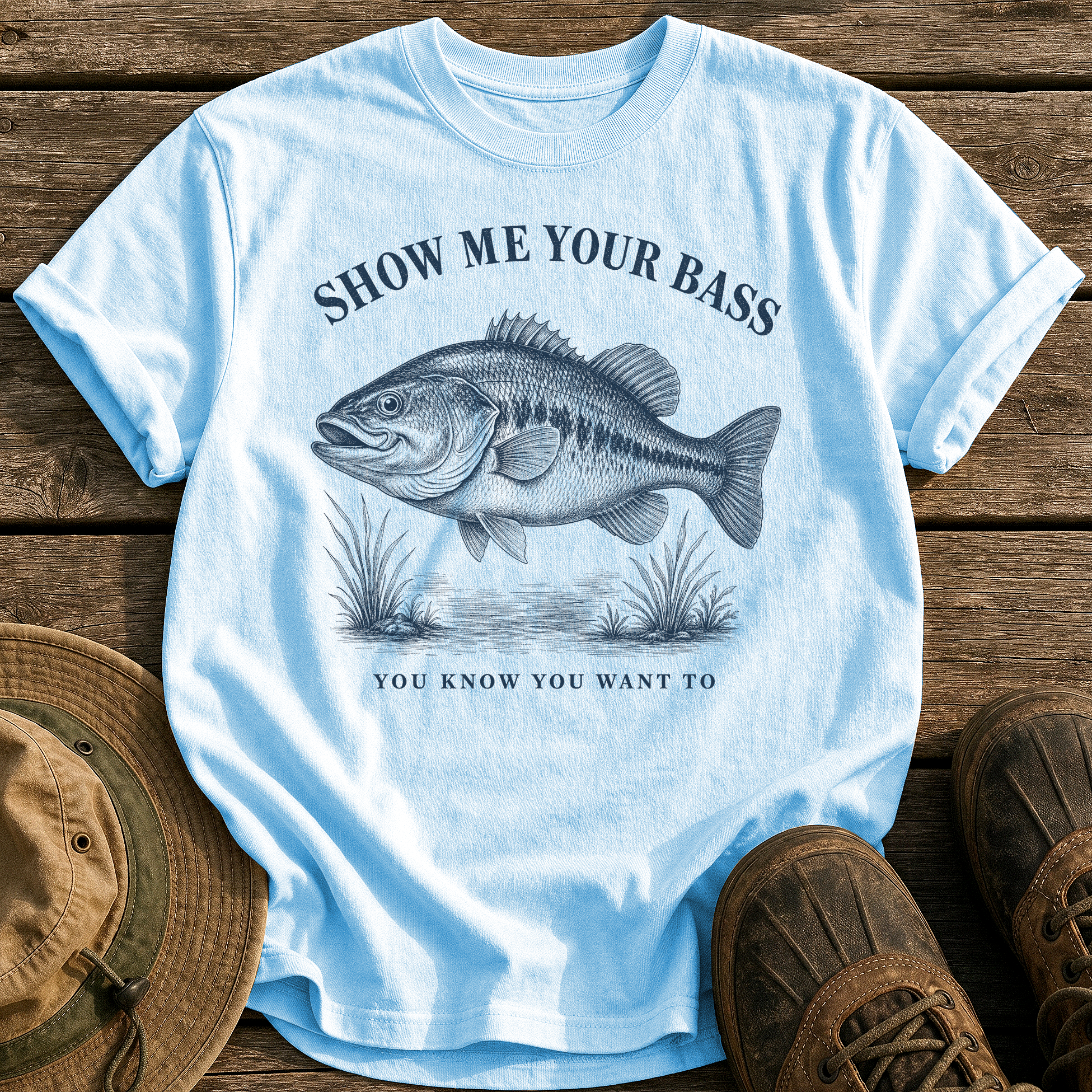Show Me Your Bass tee - Chambray - front
