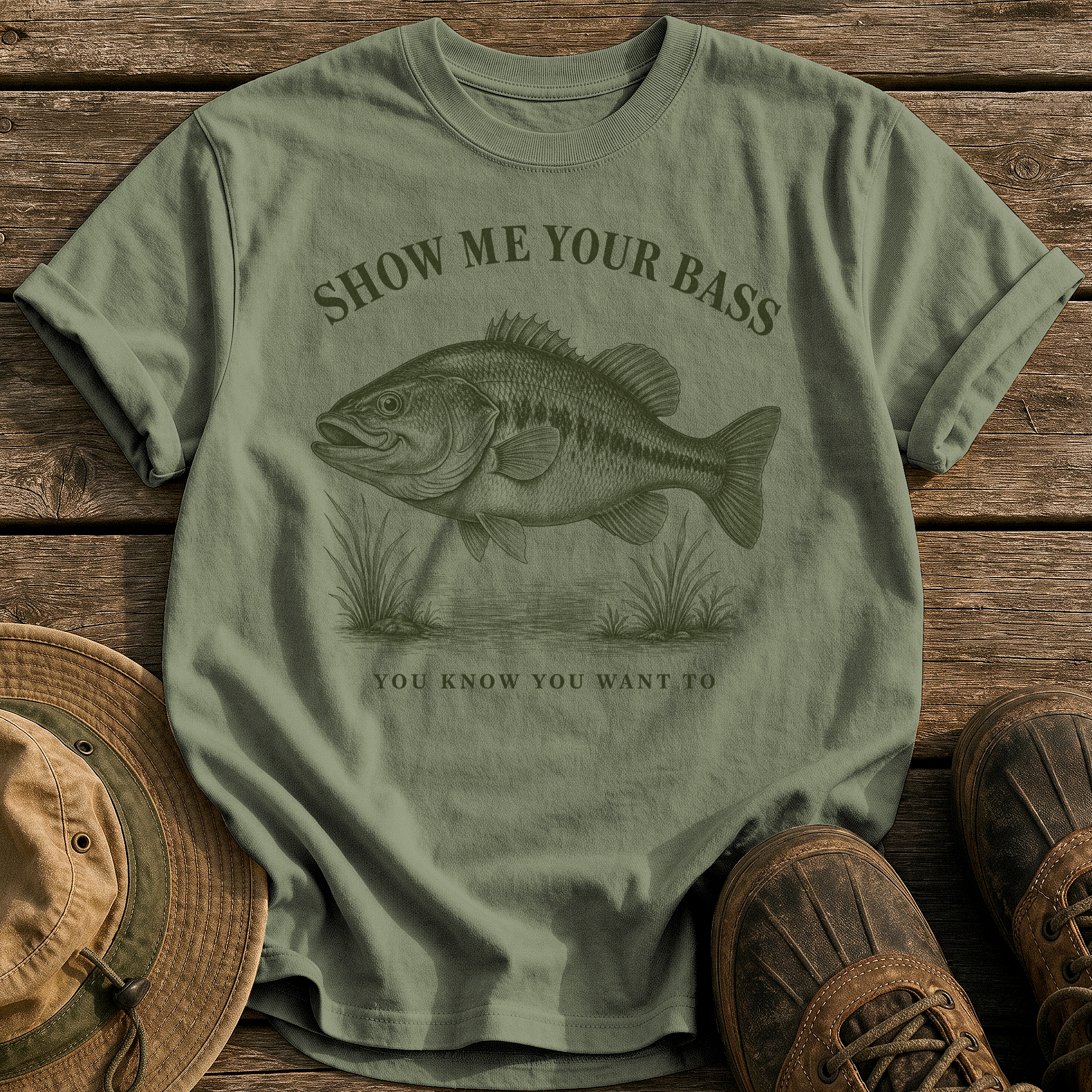 Show Me Your Bass tee - Sage - front