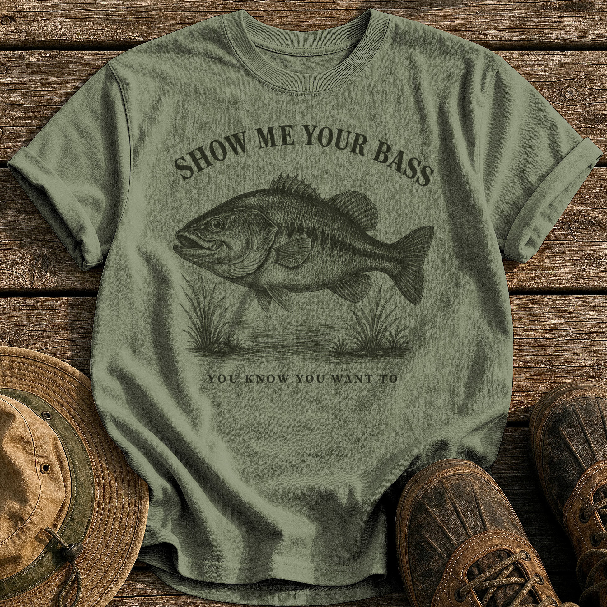 Show Me Your Bass tee - Sage - front