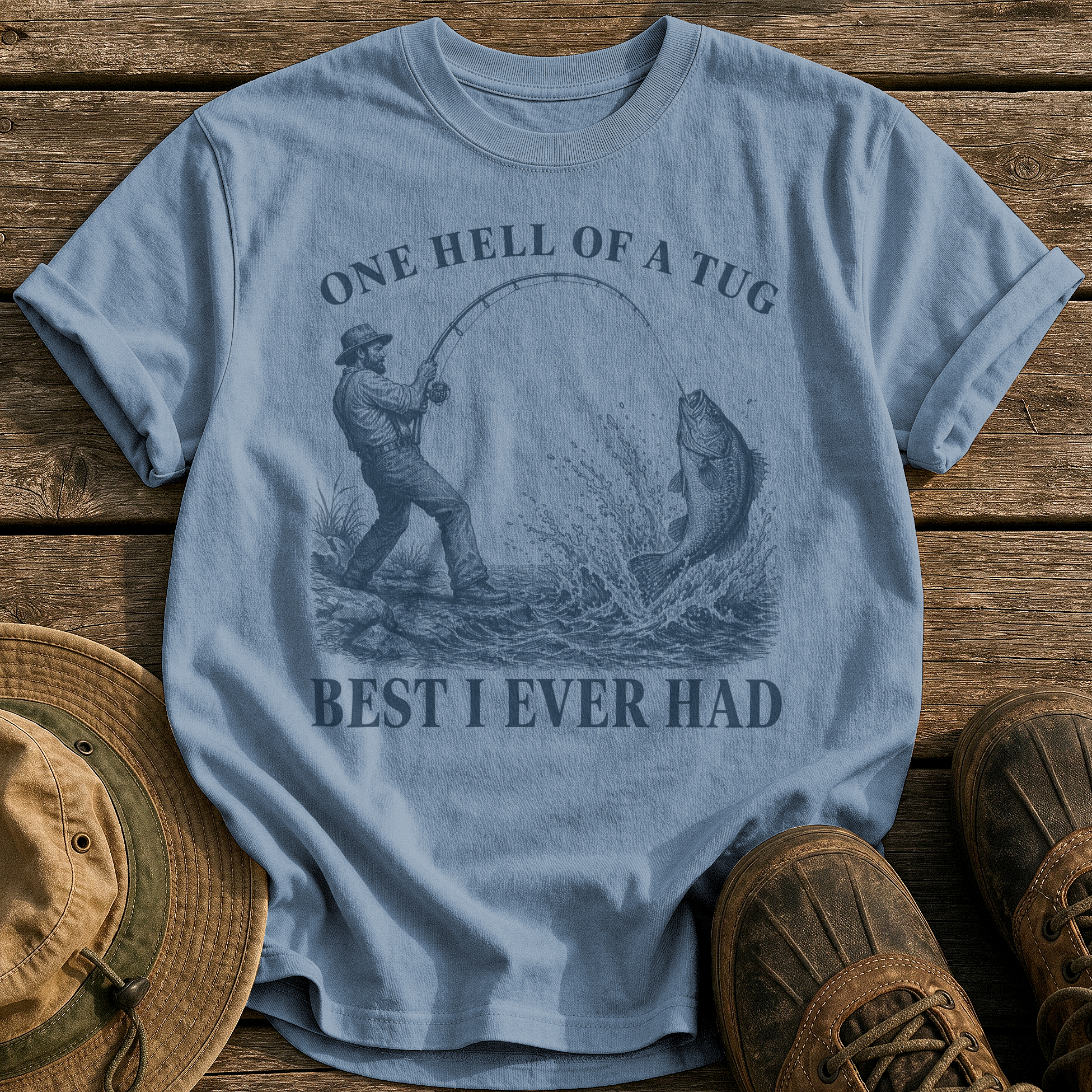 One Hell of a Tug tee - Blue Jean - front