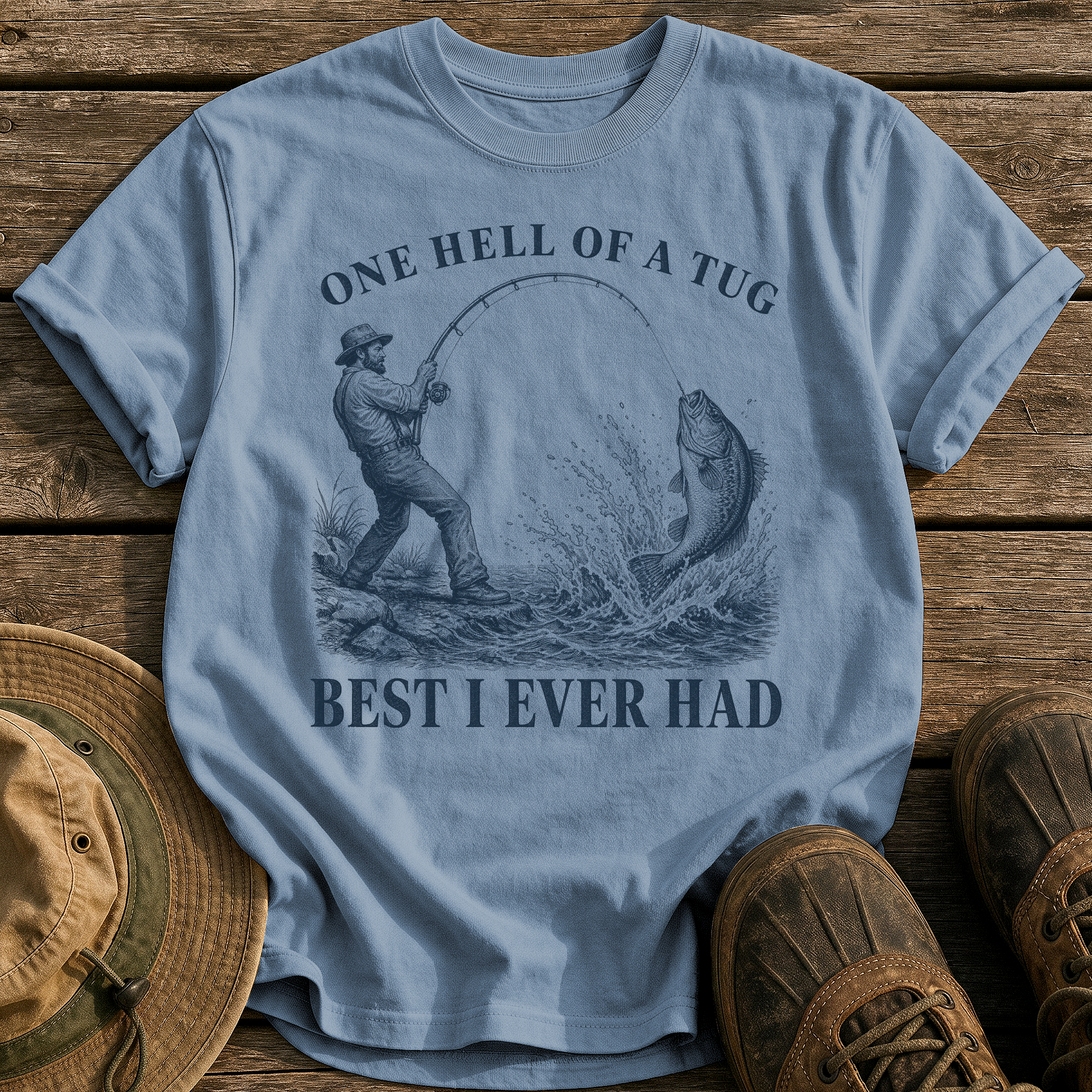 One Hell of a Tug tee - Blue Jean - front