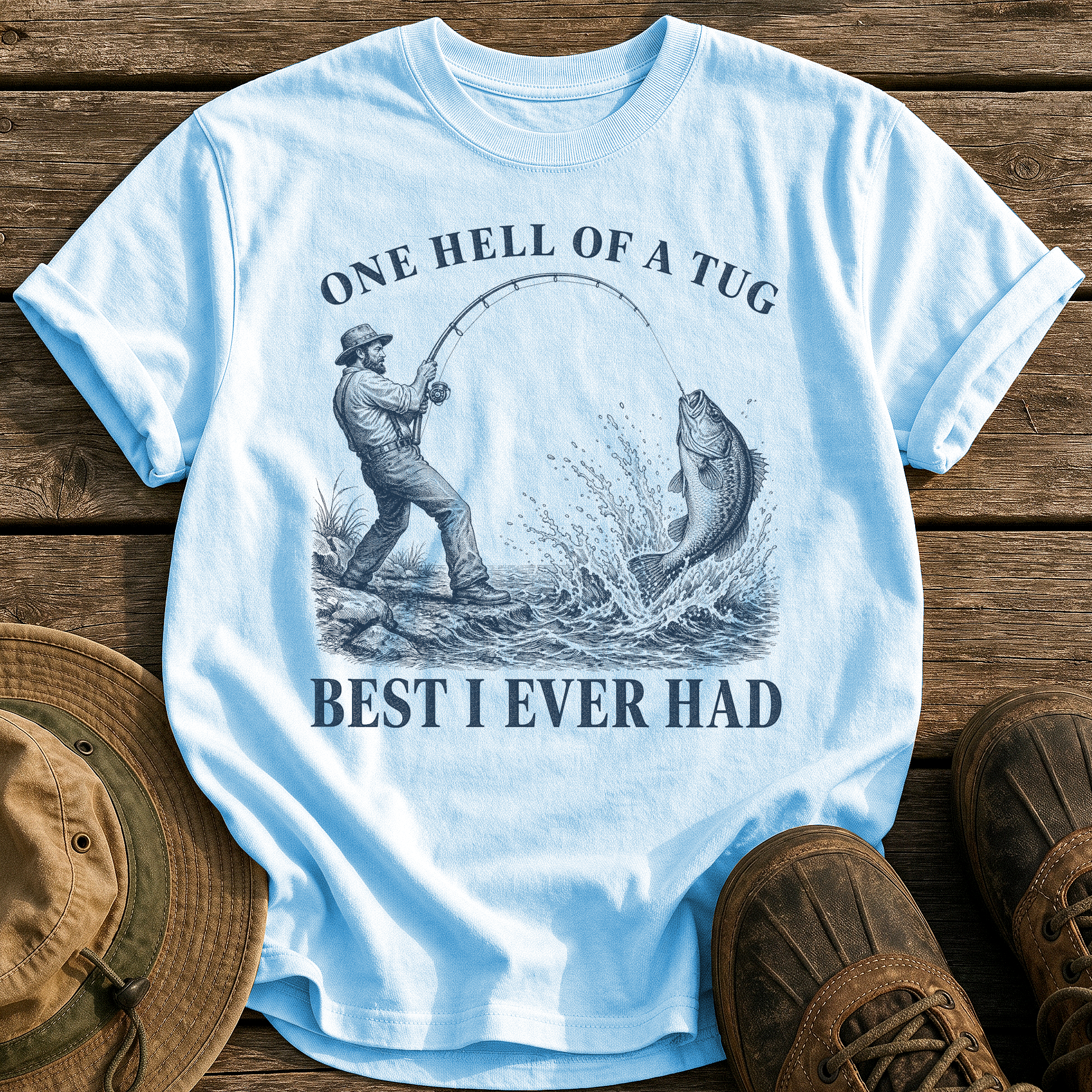 One Hell of a Tug tee - Chambray - front