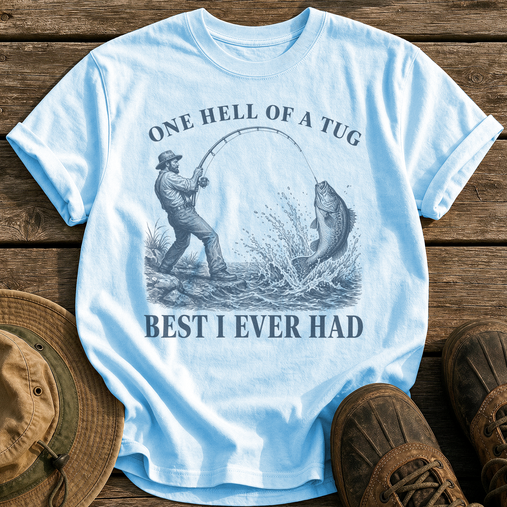 One Hell of a Tug tee - Chambray - front