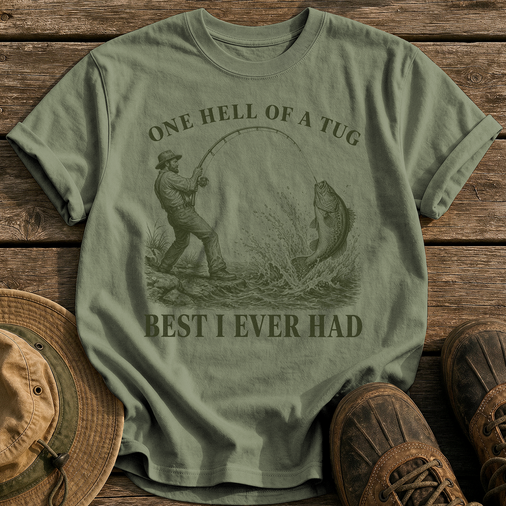 One Hell of a Tug tee - Sage - front
