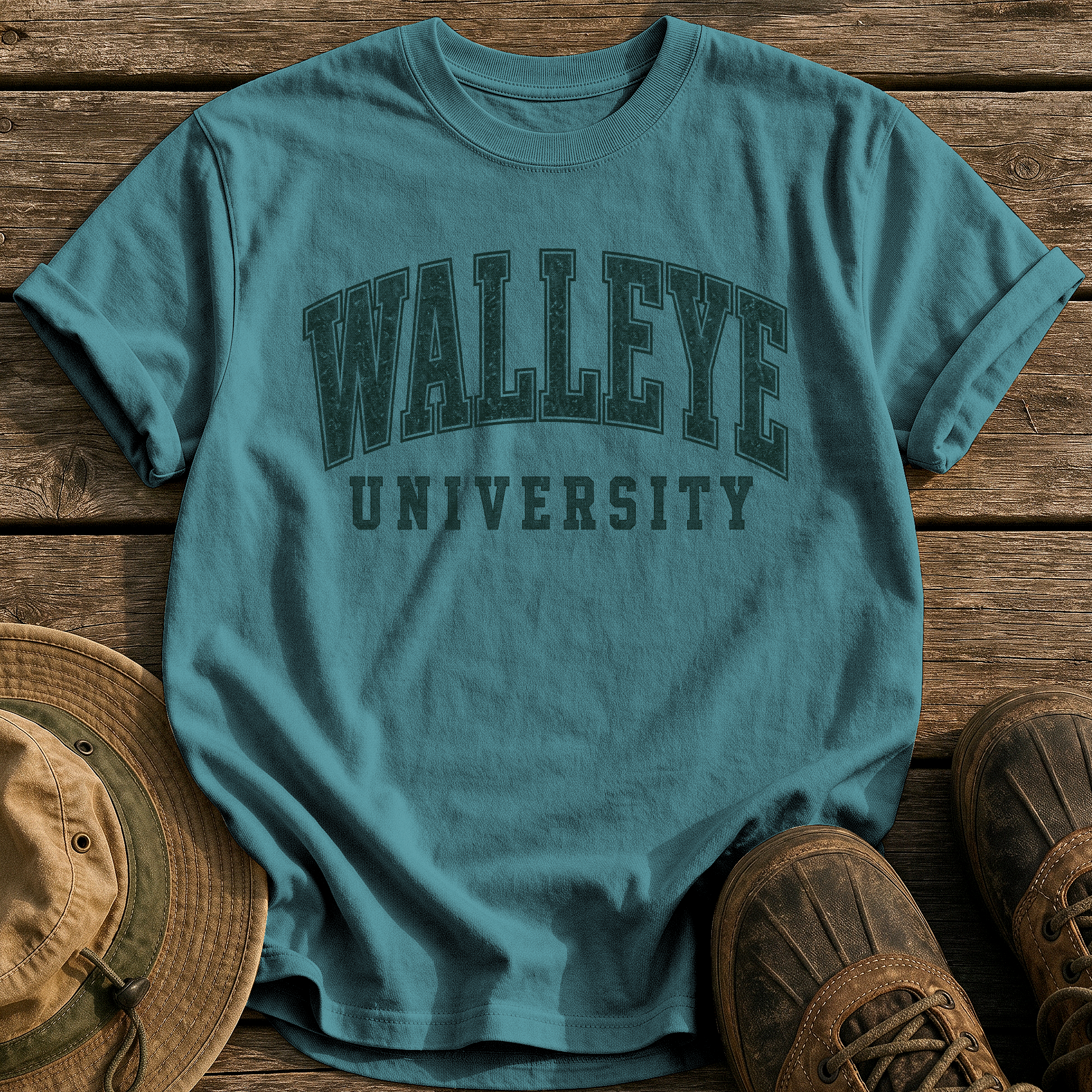 Walleye University tee - Blue Spruce - front