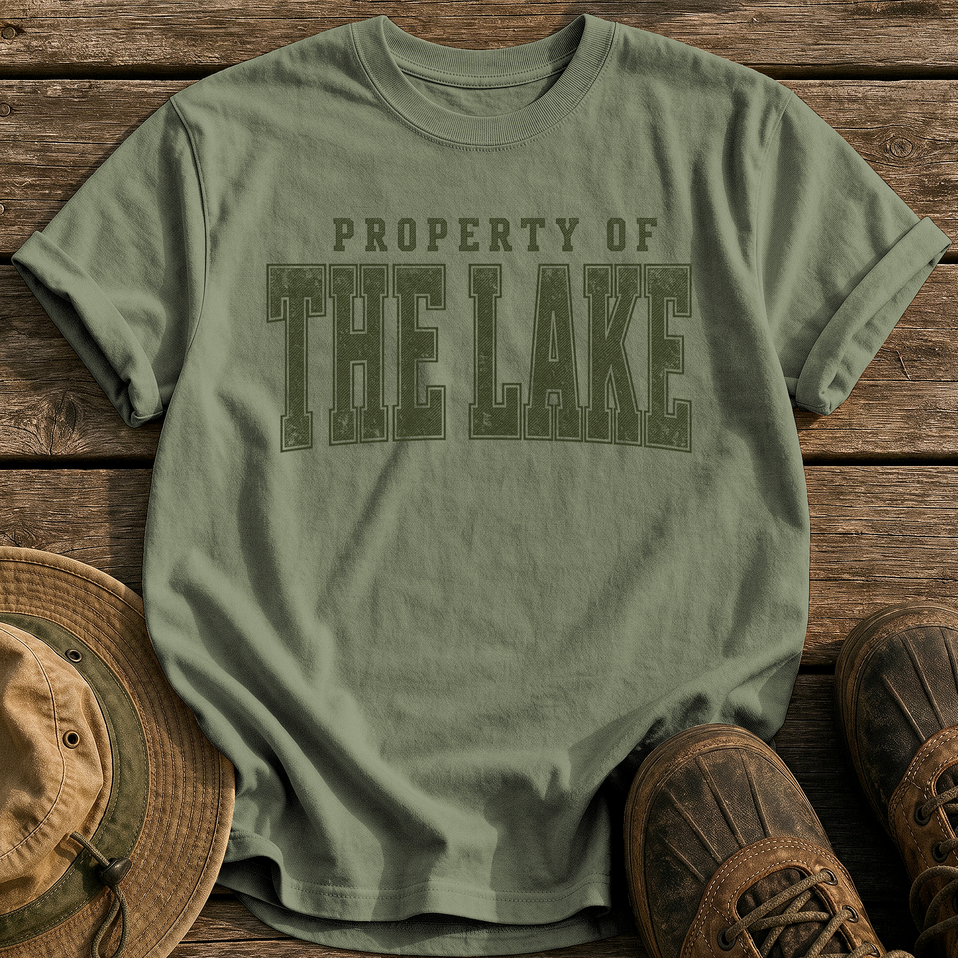Property of the Lake tee - Sage - front
