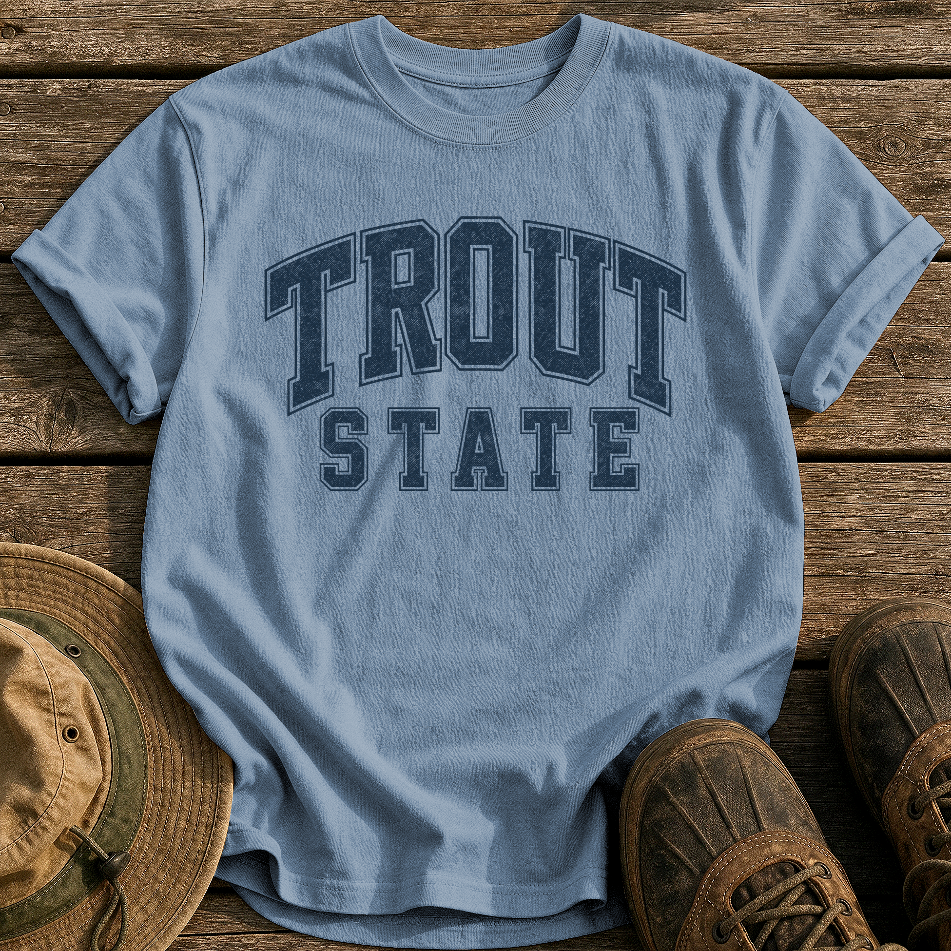 Trout State tee - Blue Jean - front